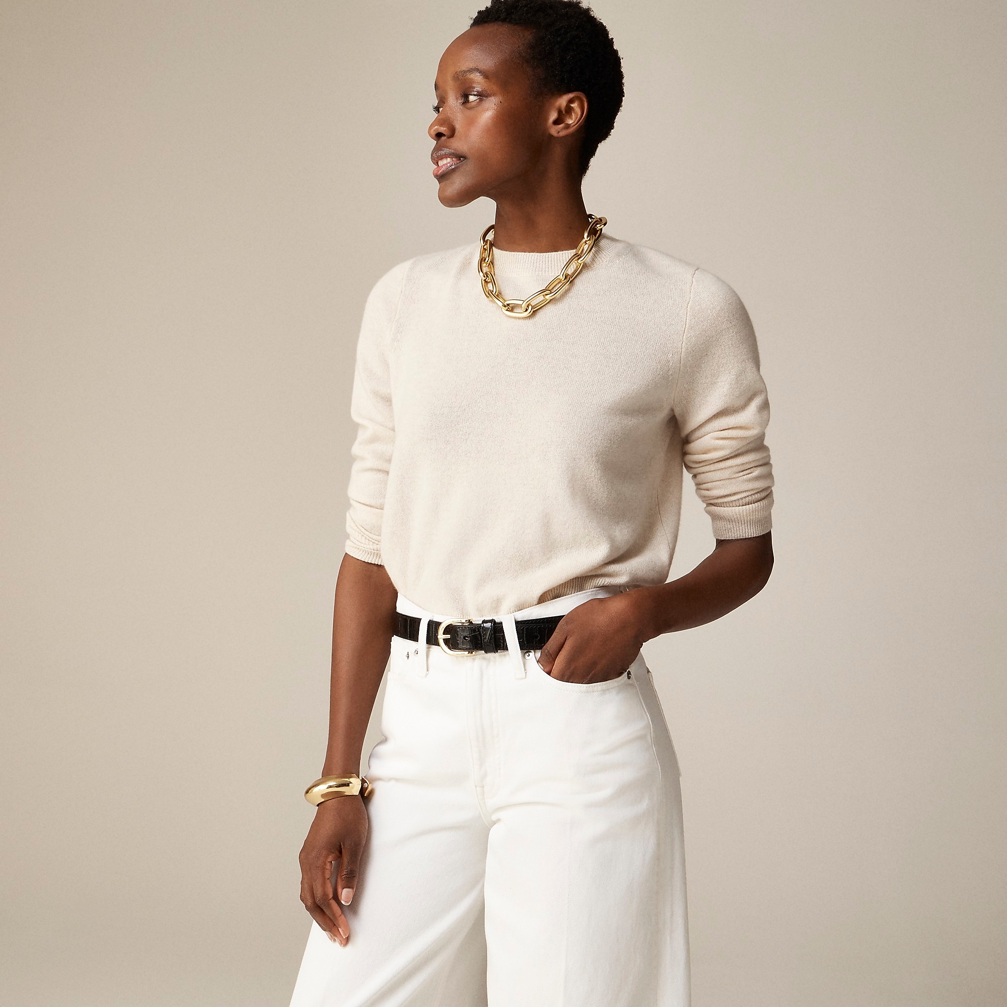 Cashmere classic-fit crewneck sweater-Hthr Natural