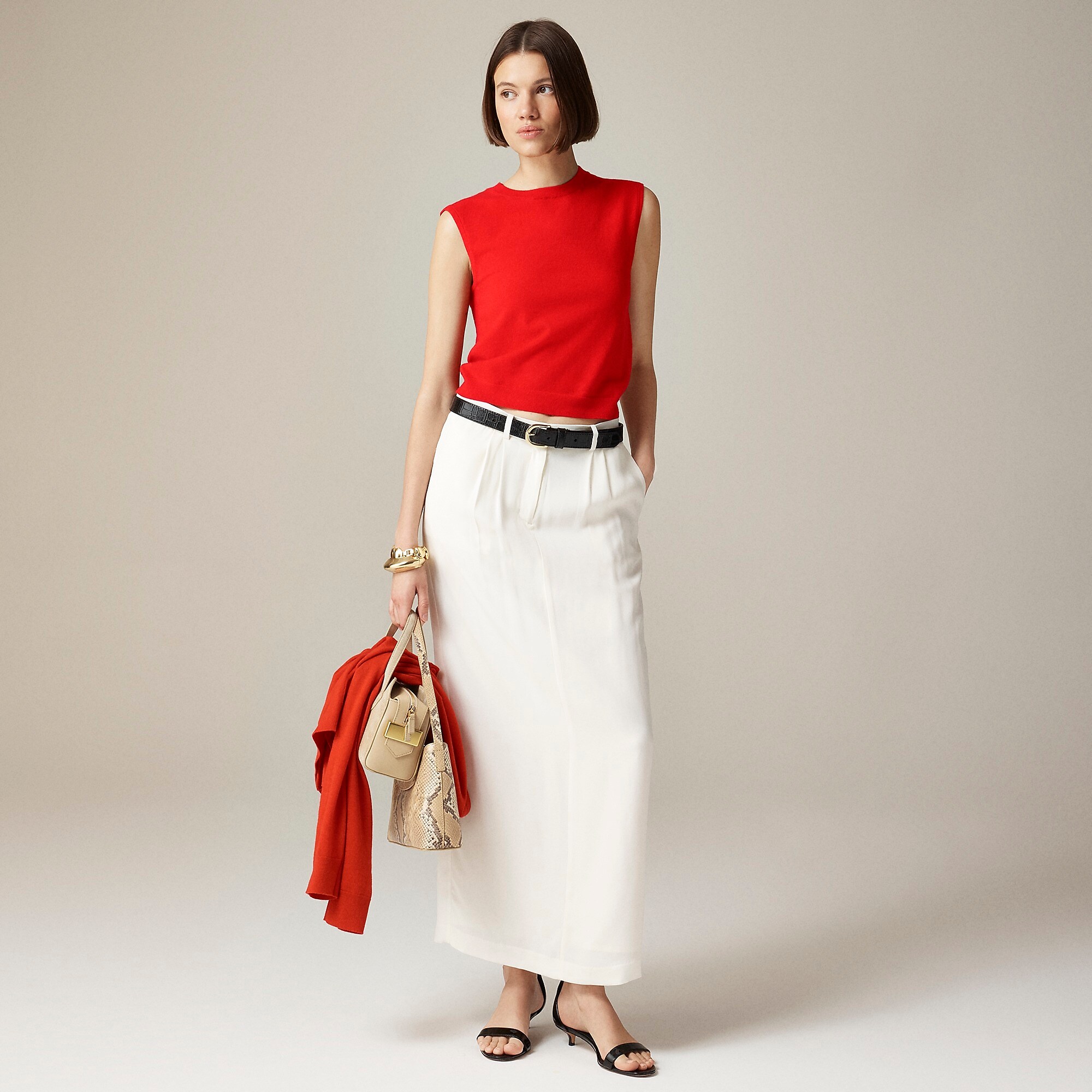 Featherweight cashmere-blend cropped sweater shell-Red Arroyo