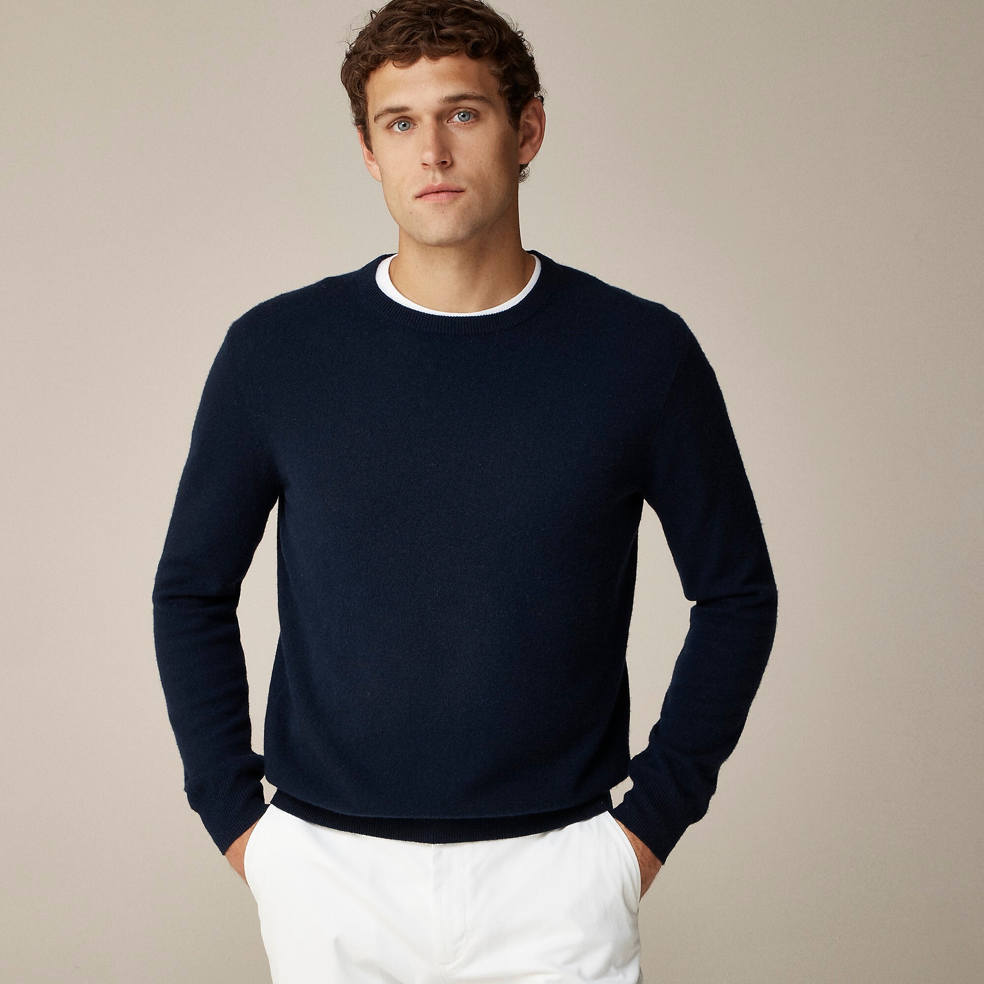 Cashmere crewneck sweater in houndstooth-Navy