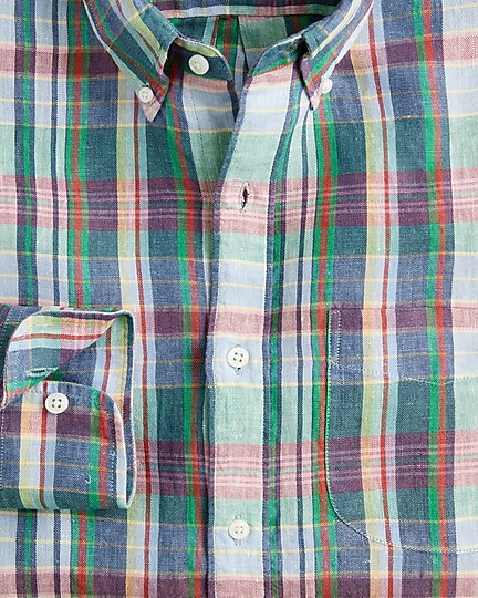 Baird McNutt Irish linen shirt-Mckenzie Plaid Blue Gre