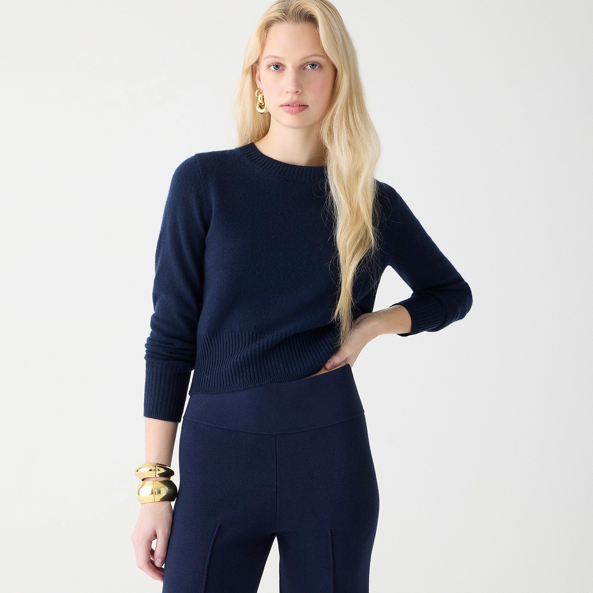 Cashmere shrunken crewneck sweater-Navy