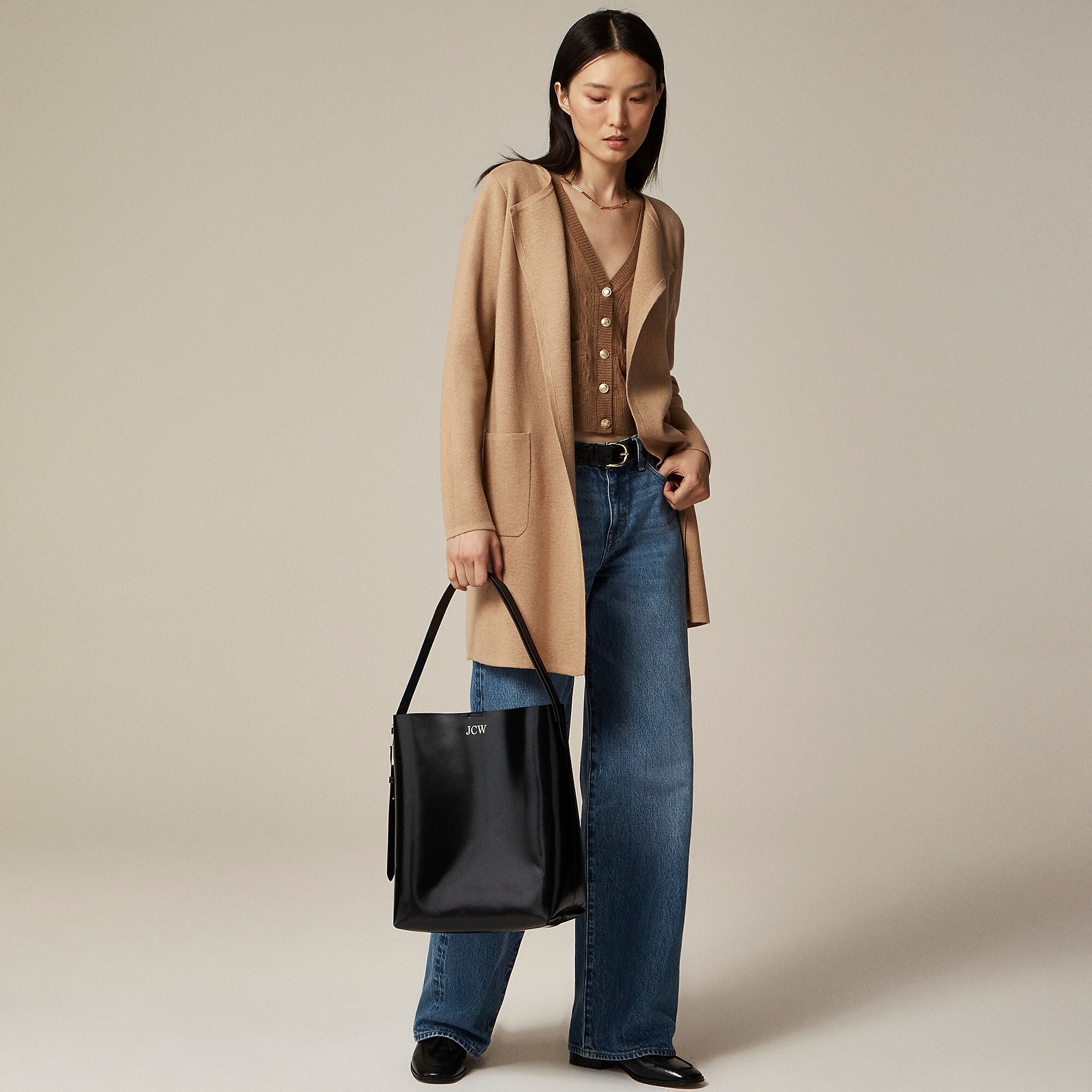 Juliette collarless sweater-blazer-Hthr Khaki