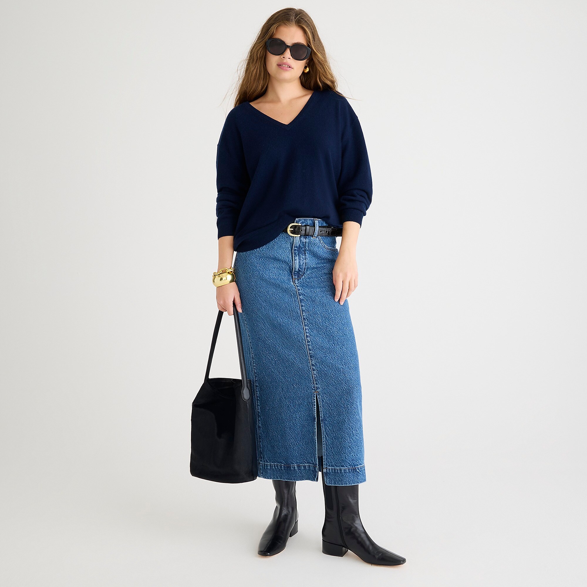 Cashmere relaxed V-neck sweater-Navy