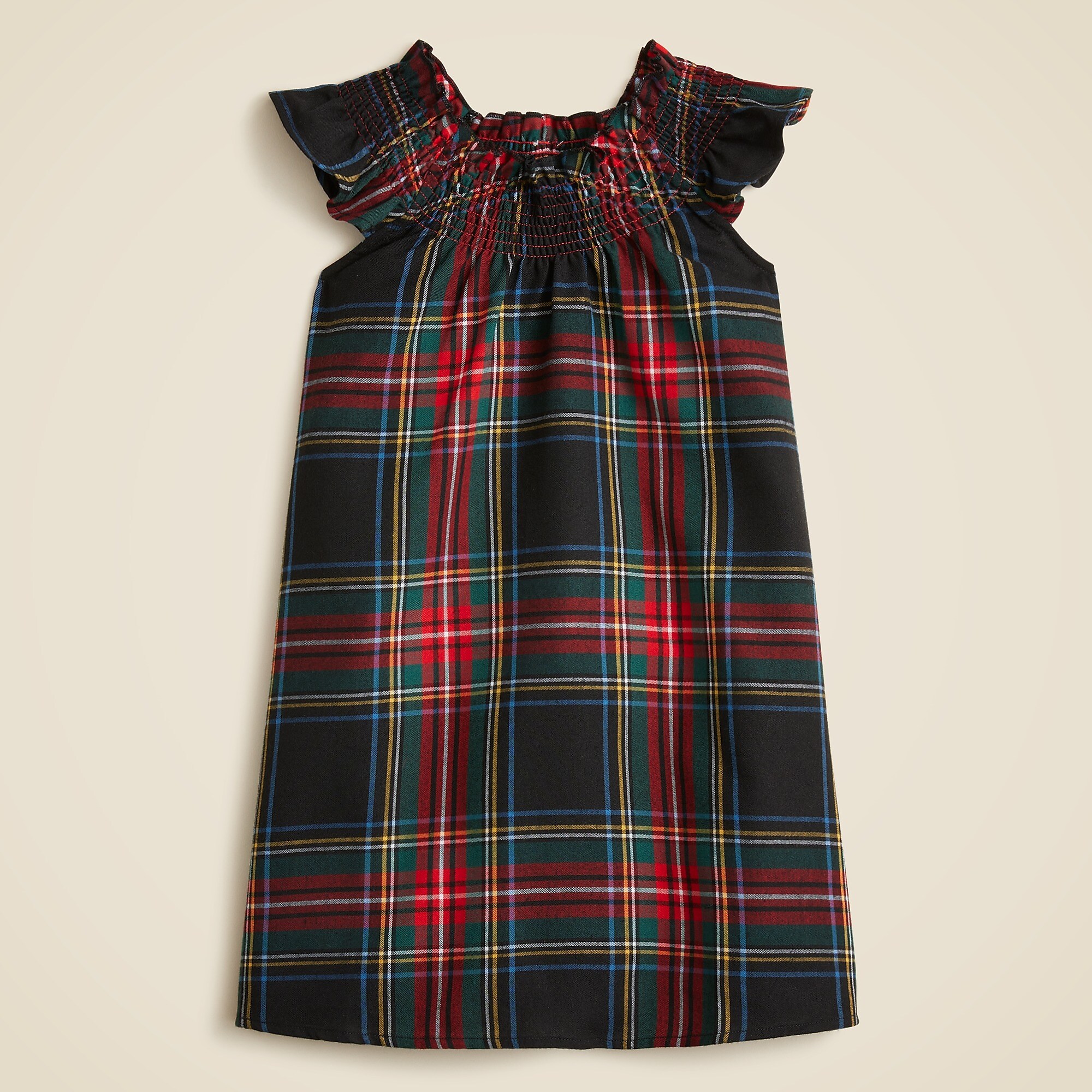 Girls' smocked flannel nightgown in tartan-Black Red Tartan