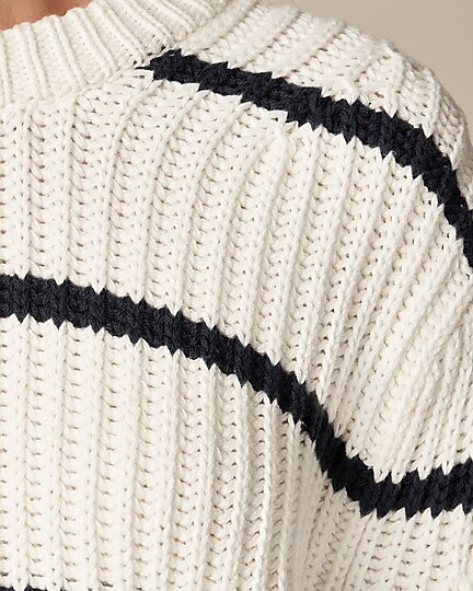 Heritage cotton fisherman crewneck sweater in stripe-Ivory Navy