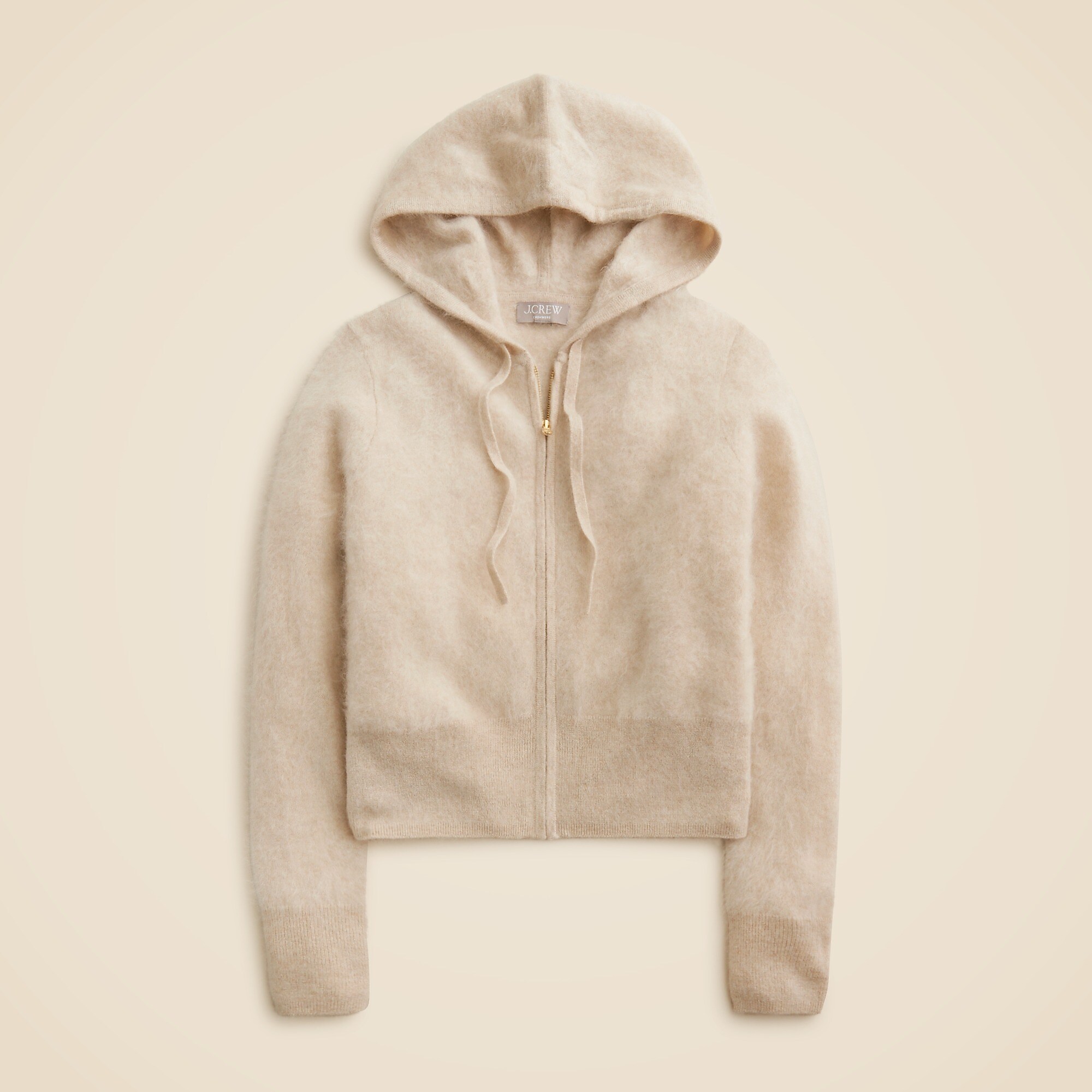 Brushed cashmere zip-up sweatshirt-Hthr Linen