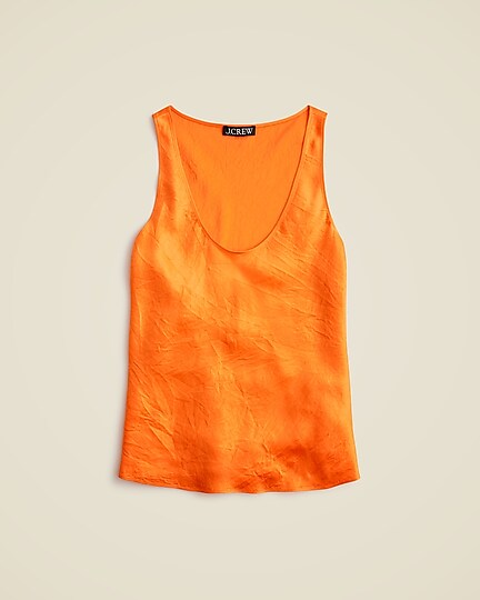 Scoopneck tank top in textured satin-Tangerine Sunset