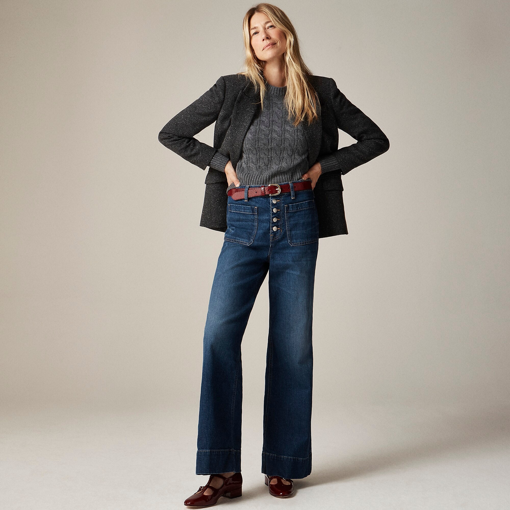 High-rise denim trouser jean with button-fly-Henry Louie Wash