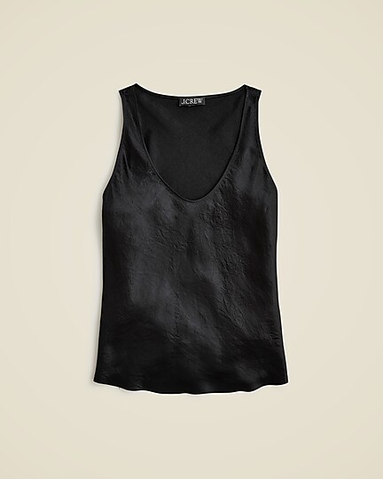 Scoopneck tank top in textured satin-Black