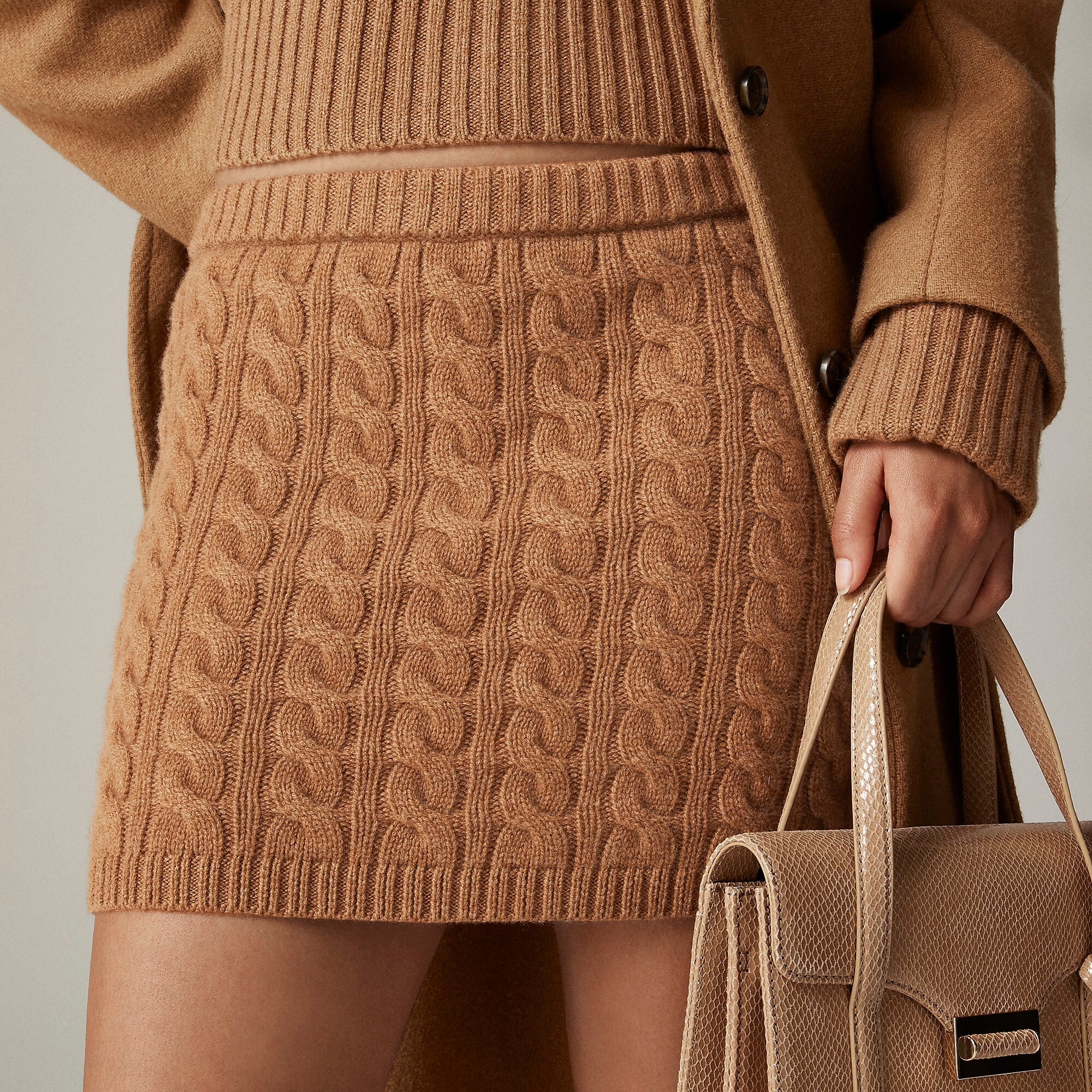 Collection cashmere cable-knit mini skirt-Hthr Rich Camel