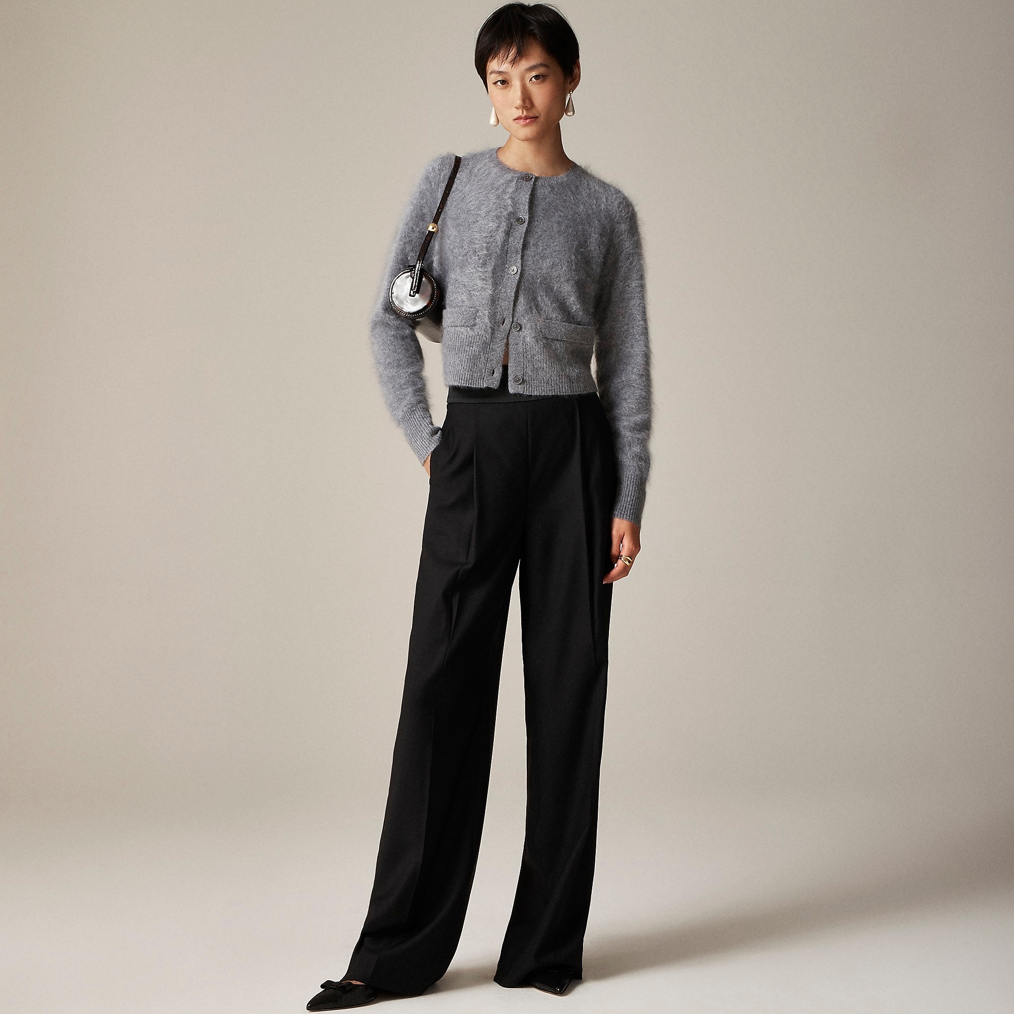 Brushed cashmere embellished cardigan sweater-Hthr Dark Grey