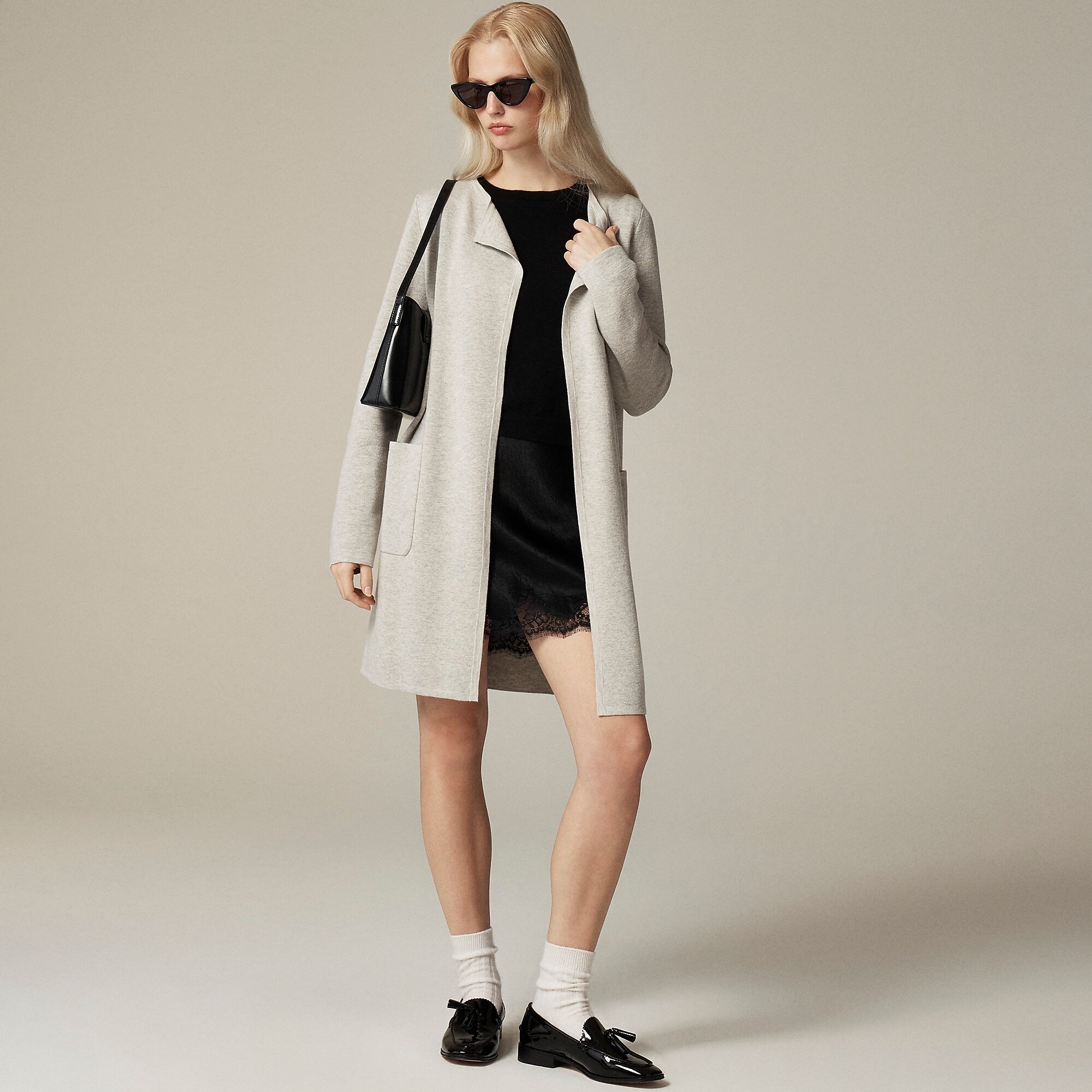Juliette collarless sweater-blazer-Hthr Dove