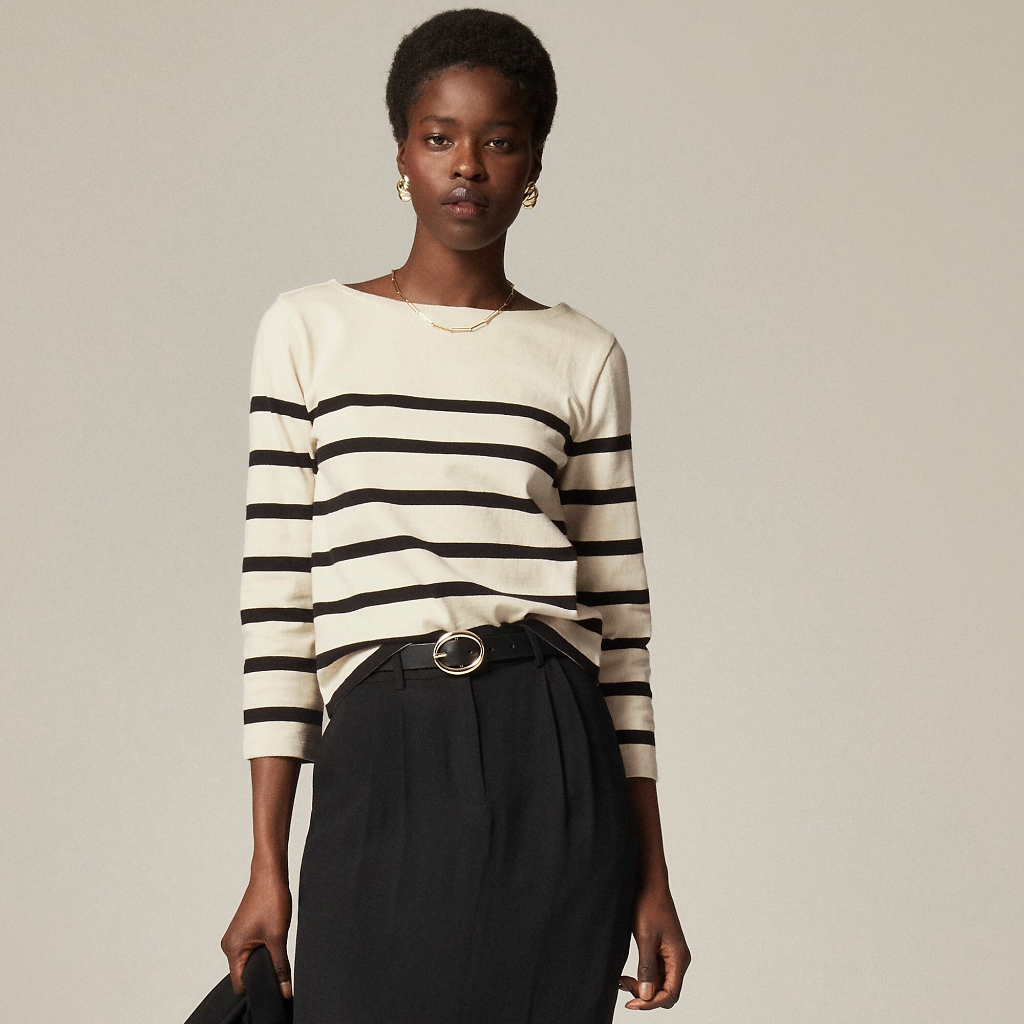 Classic mariner cloth boatneck T-shirt in stripe-Kate Placed Stripe Natu