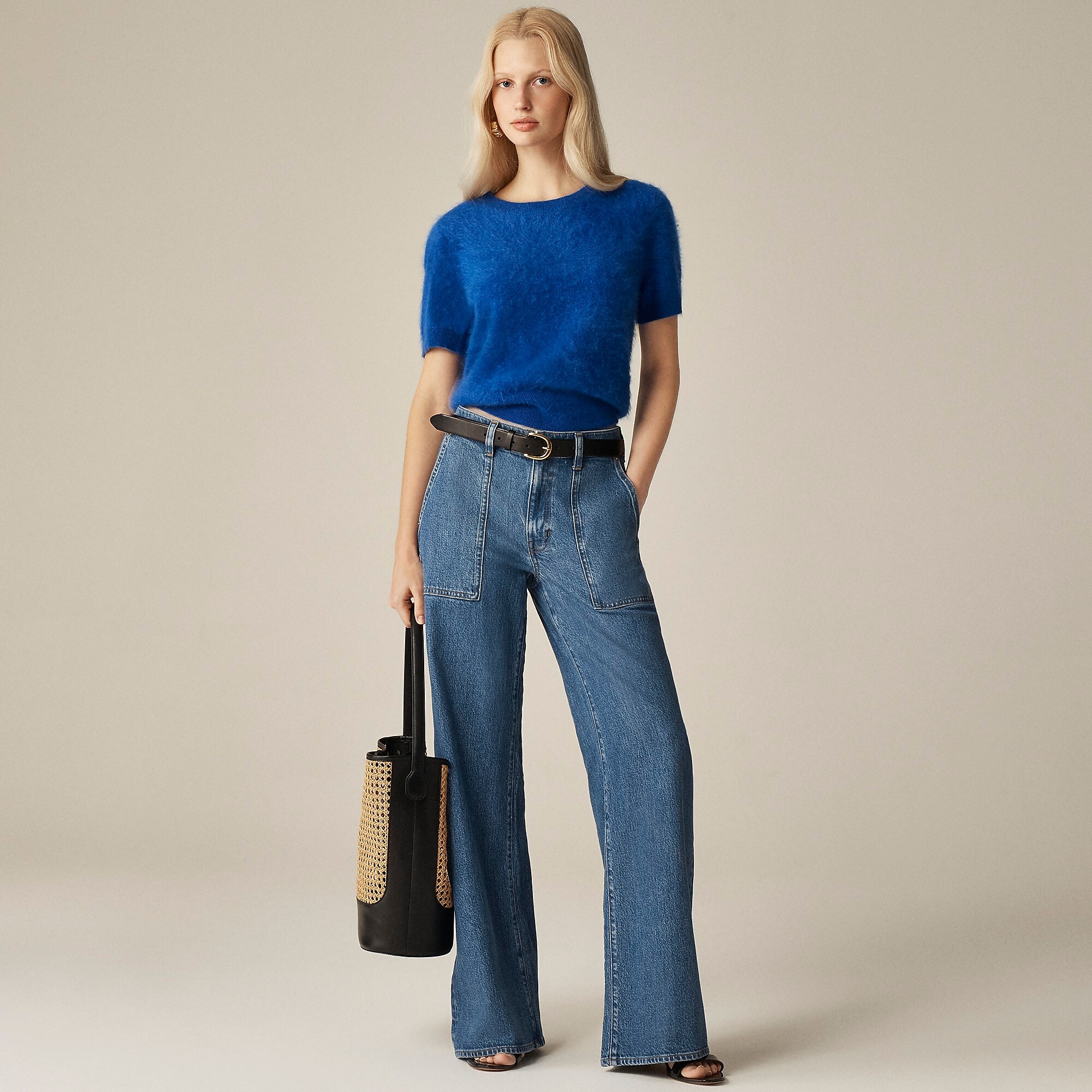 Brushed cashmere T-shirt-Regal Blue