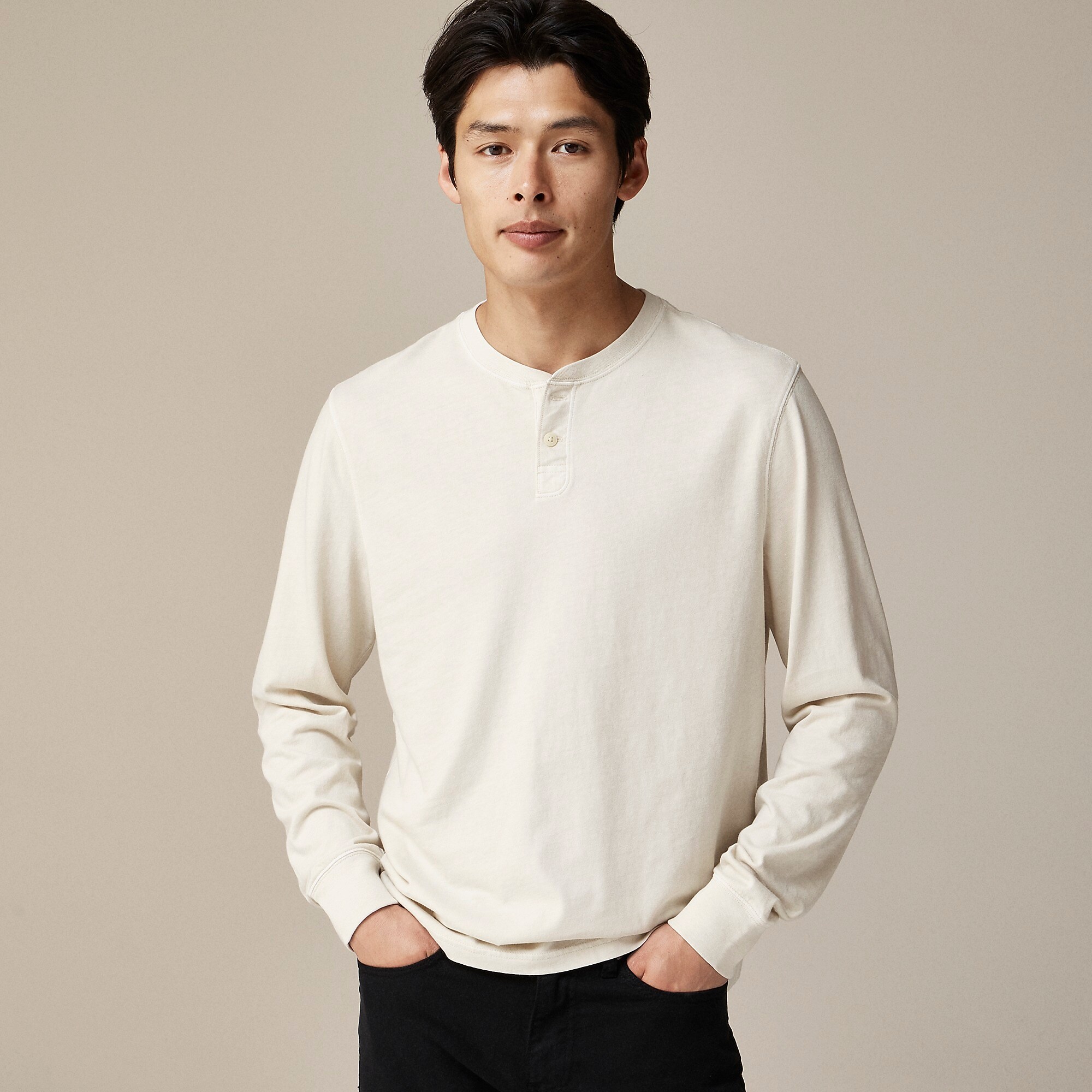 Vintage-wash cotton henley-Stone