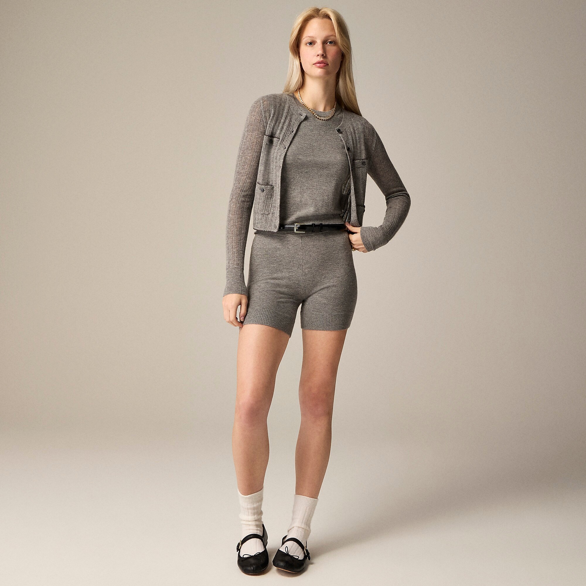 Featherweight cashmere-blend bike short-Hthr Graphite