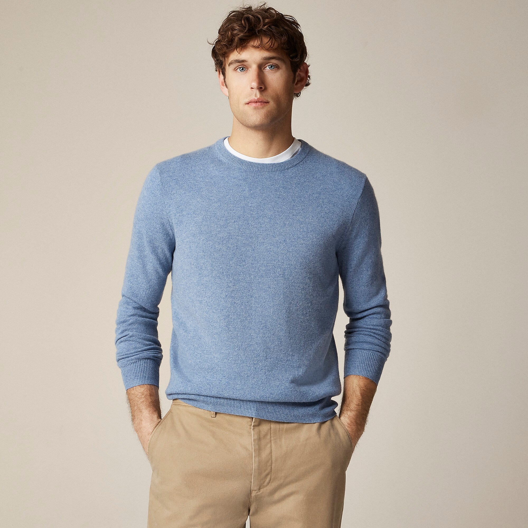 Cashmere crewneck sweater in houndstooth-Hthr River