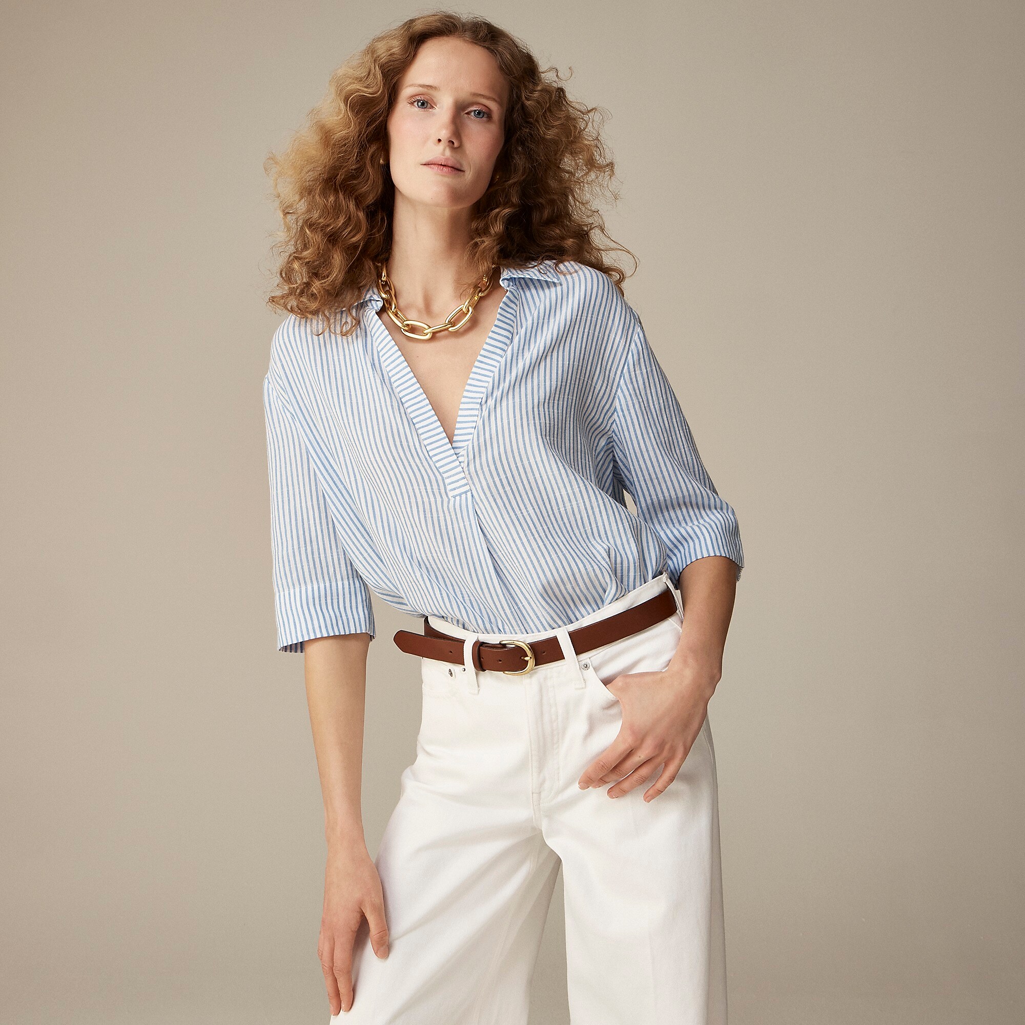Popover shirt in striped airy gauze