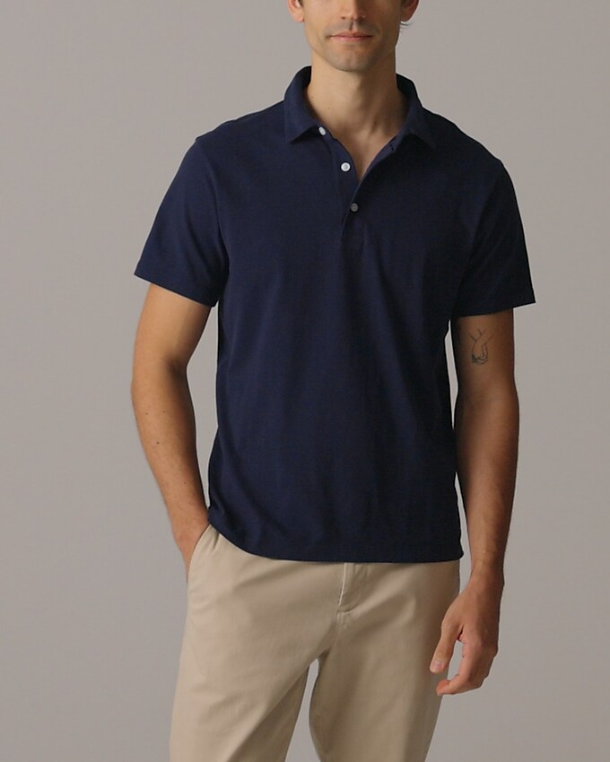 Sueded cotton polo shirt in stripe-Black