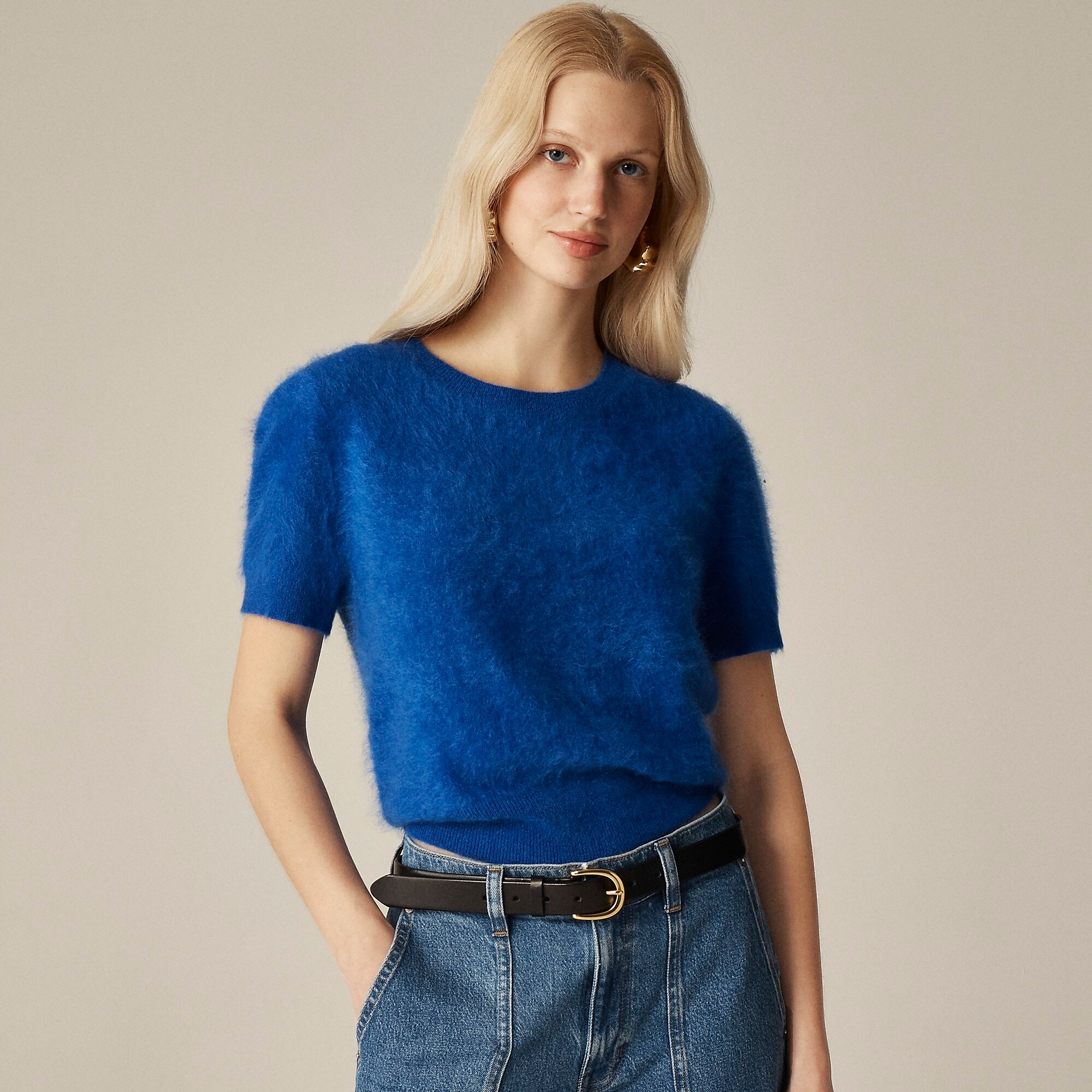 Brushed cashmere T-shirt-Regal Blue