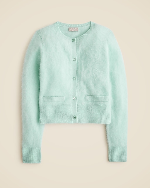 Brushed cashmere embellished cardigan sweater-Faded Mint