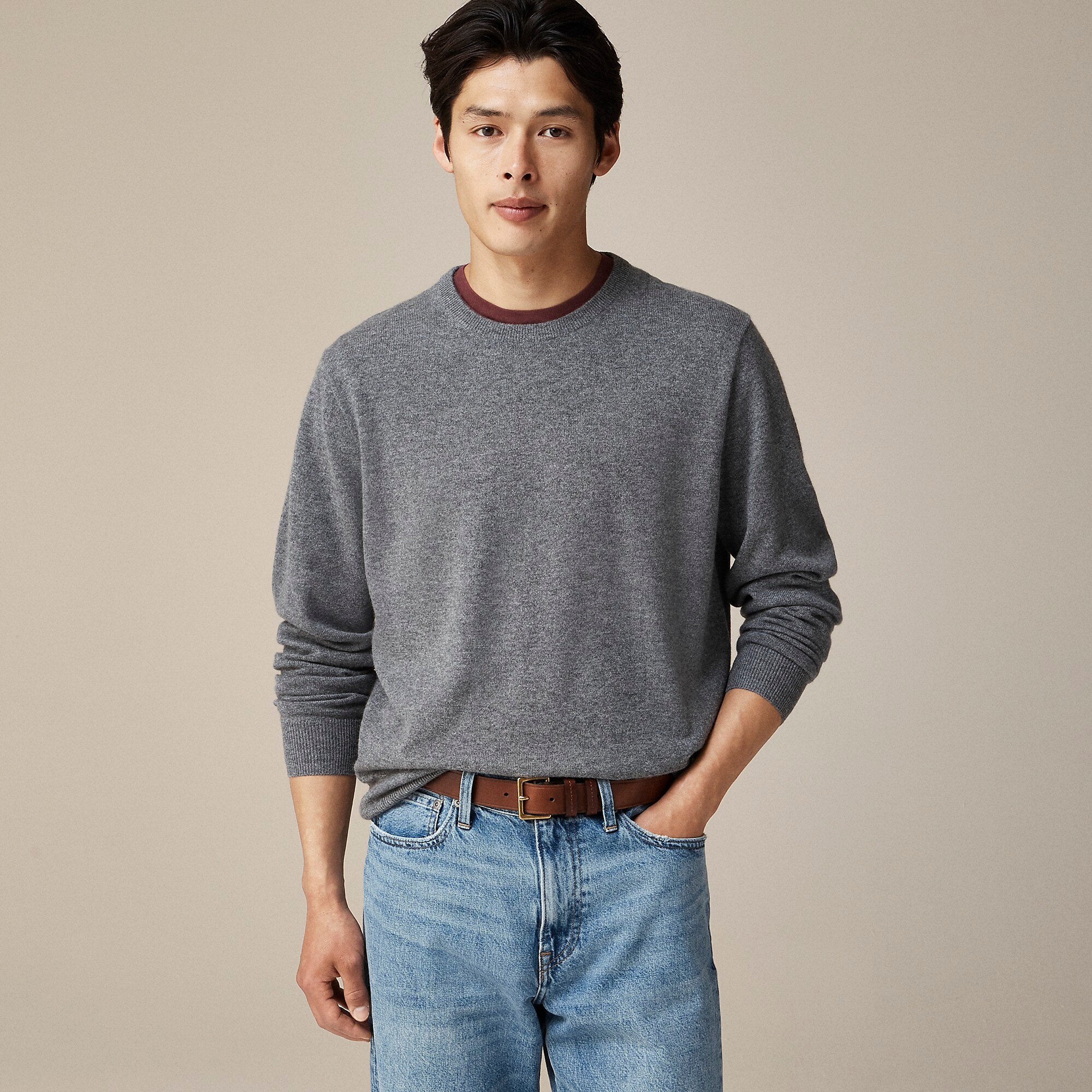 Cashmere crewneck sweater in houndstooth-Hthr Pyrite