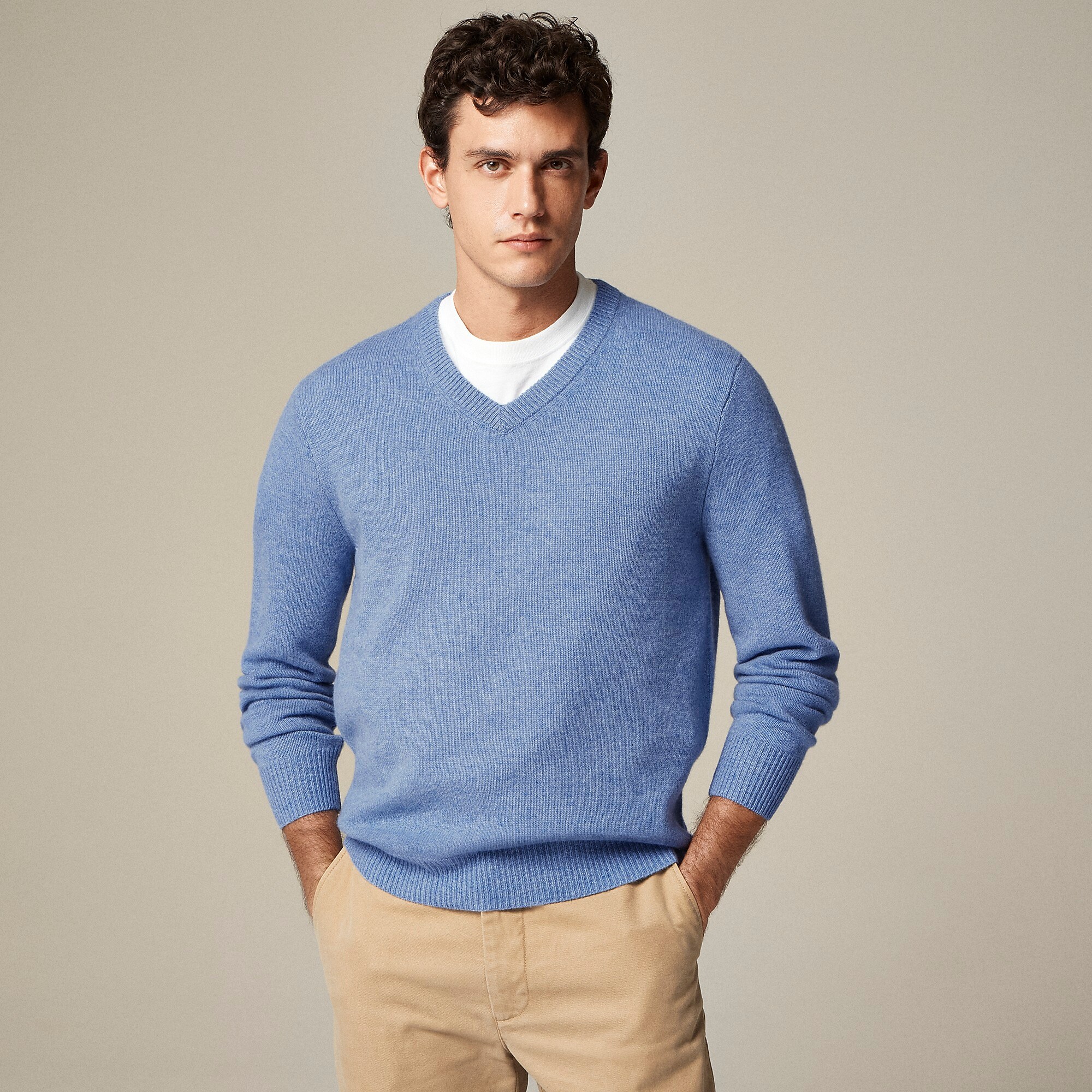 Relaxed midweight cashmere V-neck sweater-Hthr River