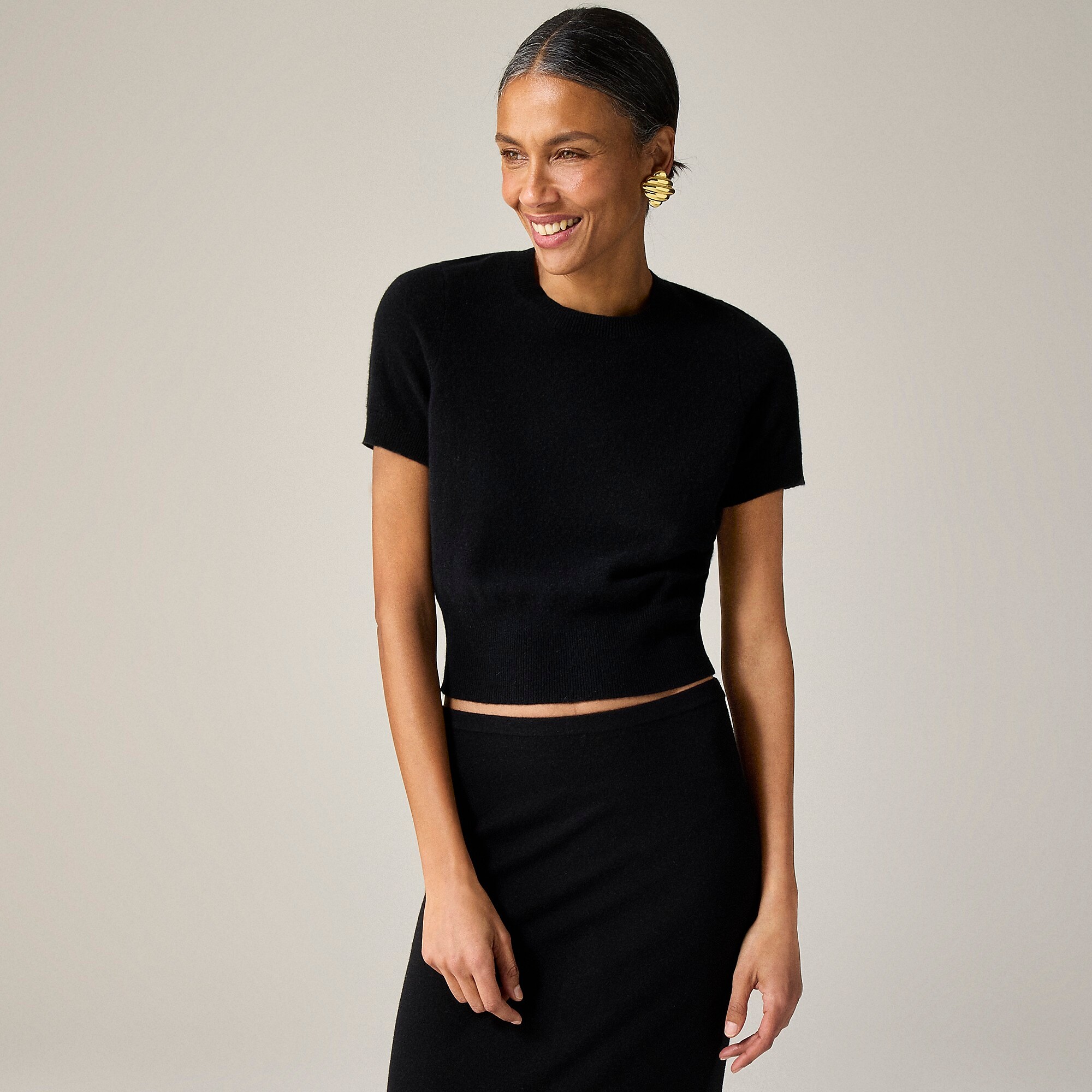 Cashmere shrunken T-shirt-Black