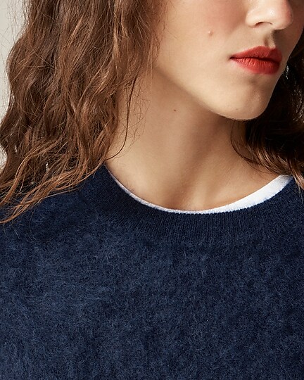 Brushed cashmere relaxed crewneck sweater-Navy