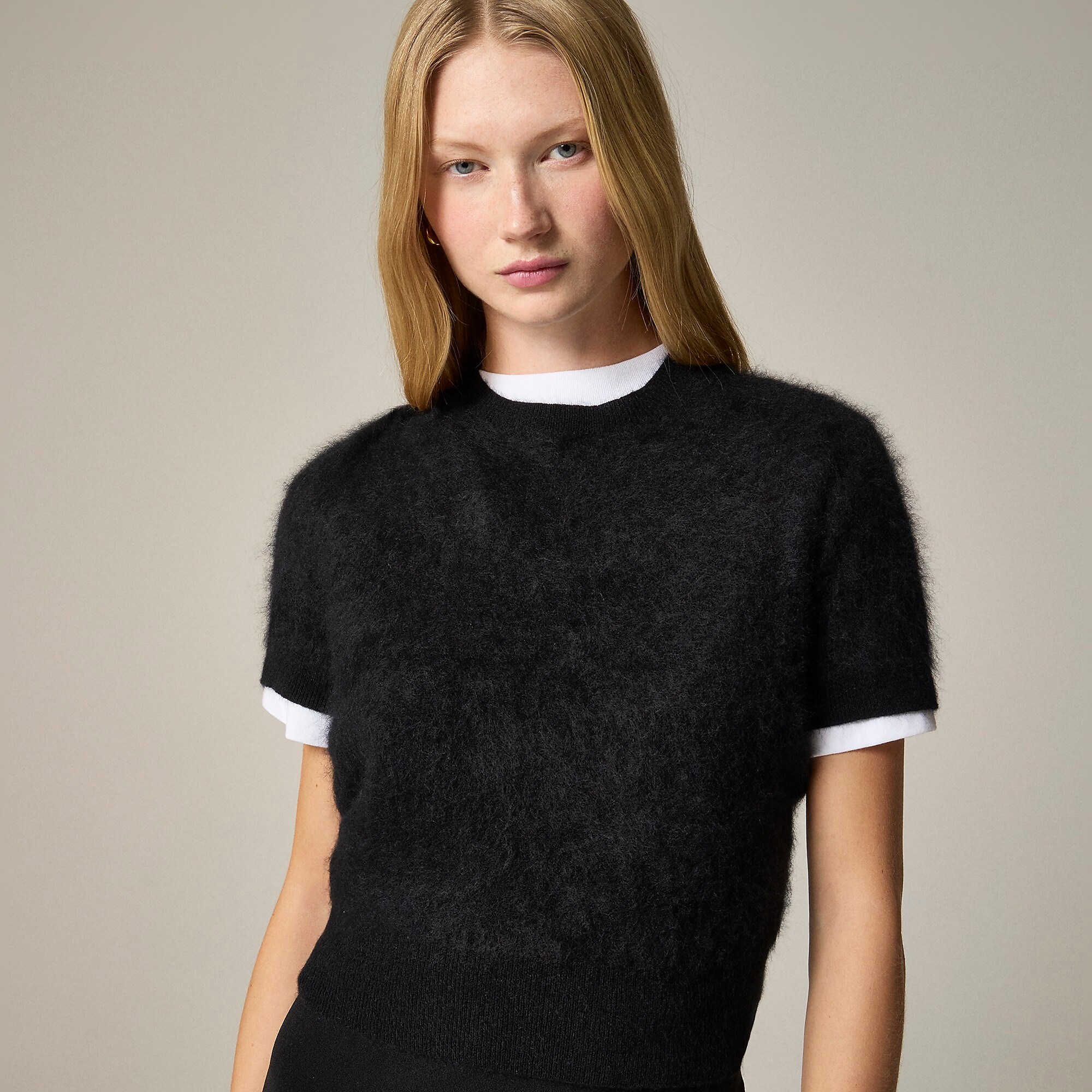 Brushed cashmere T-shirt-Black