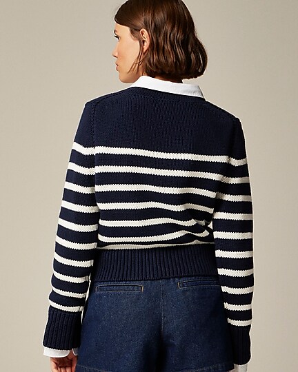 Heritage cotton Rollneck™ sweater in stripe-Navy Ivory