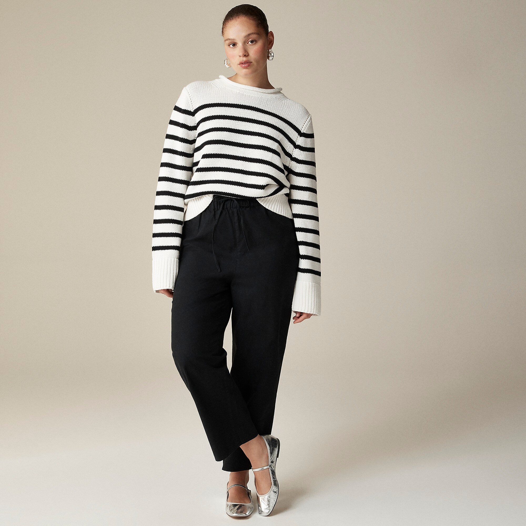Heritage cotton Rollneck™ sweater in stripe-Ivory Black