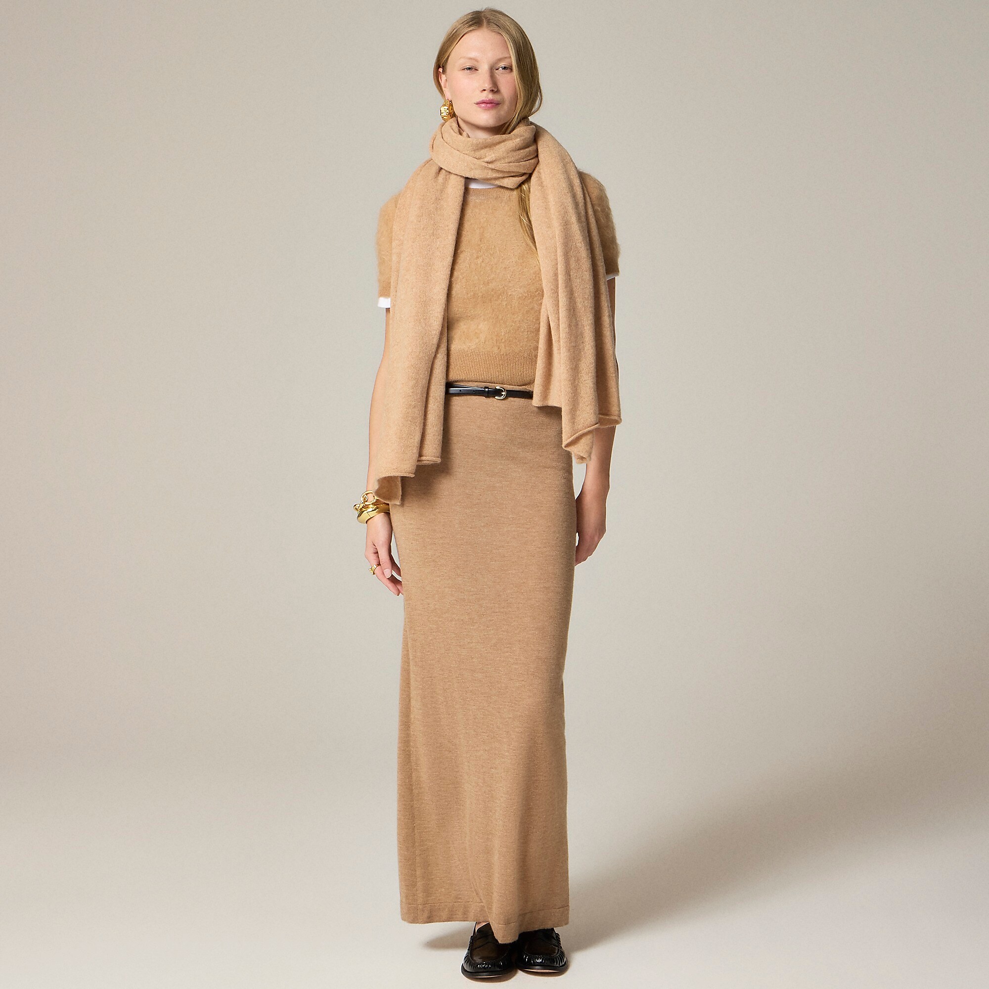 Oversized cashmere wrap-Hthr Camel