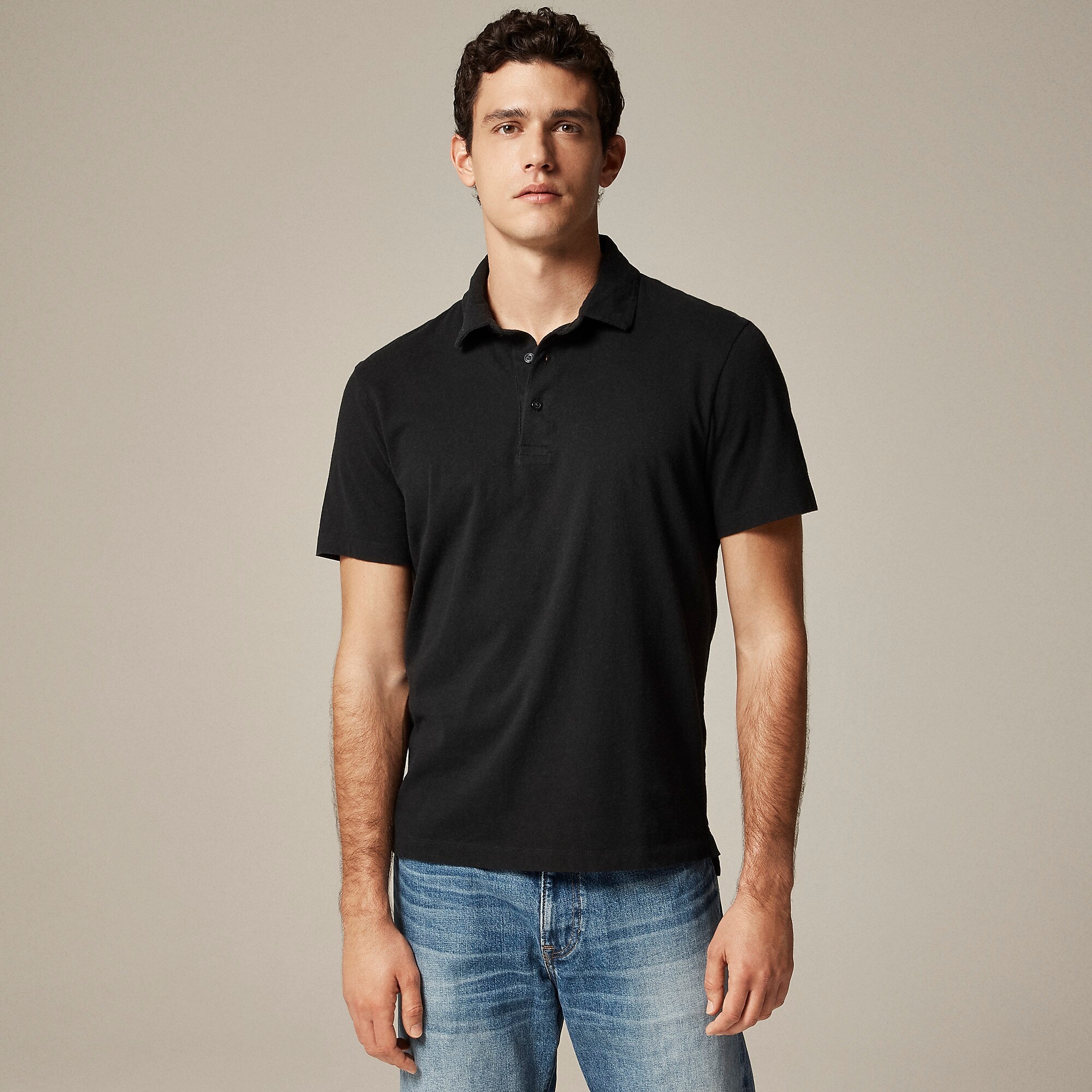 Sueded cotton polo shirt in stripe-Black