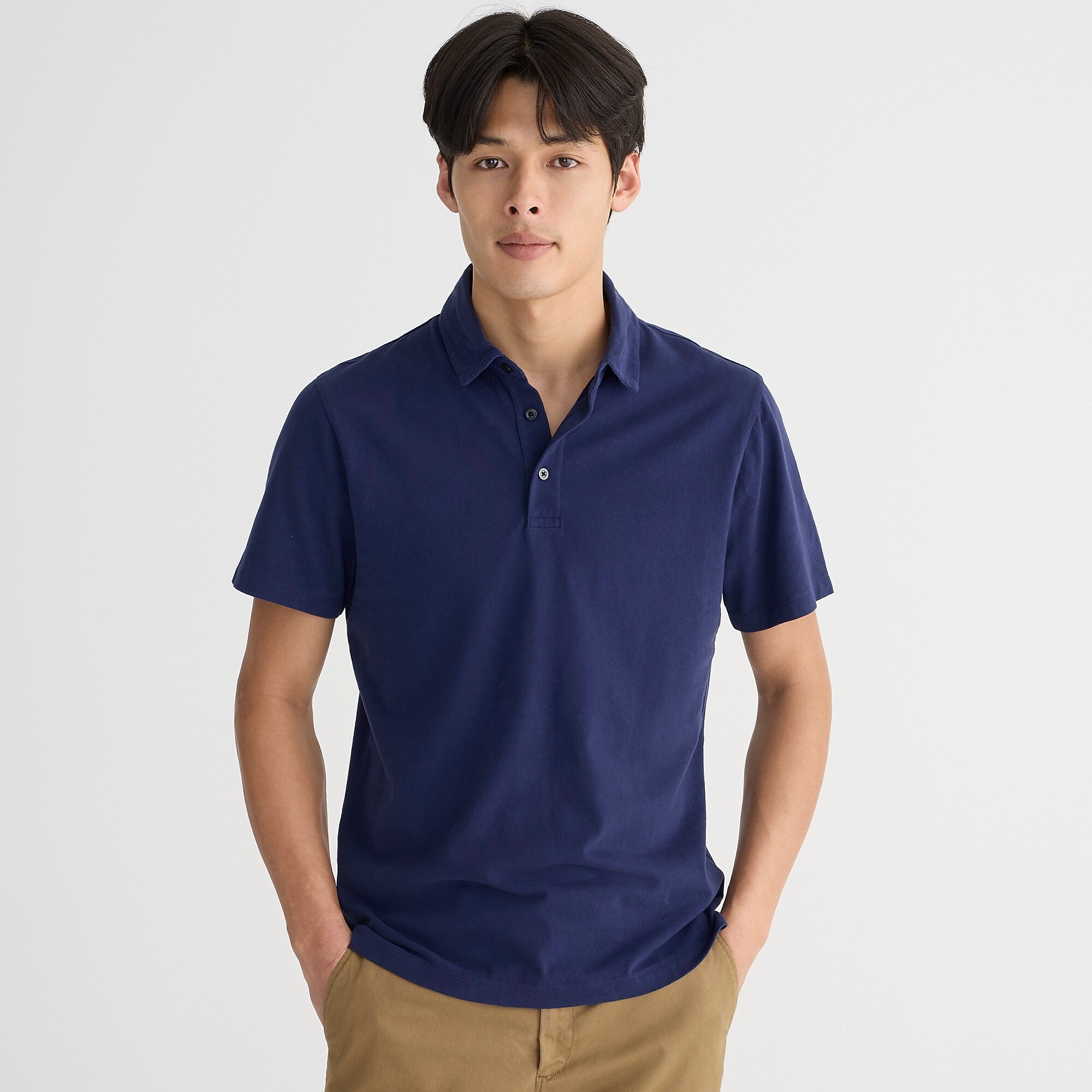 Sueded cotton polo shirt in stripe-Ultramarine