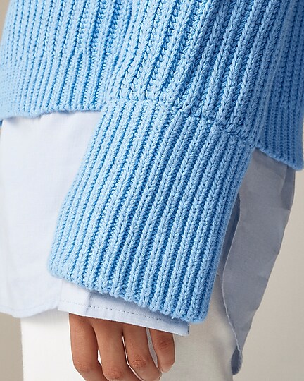 Heritage cotton fisherman crewneck sweater in stripe-Pale Cerulean