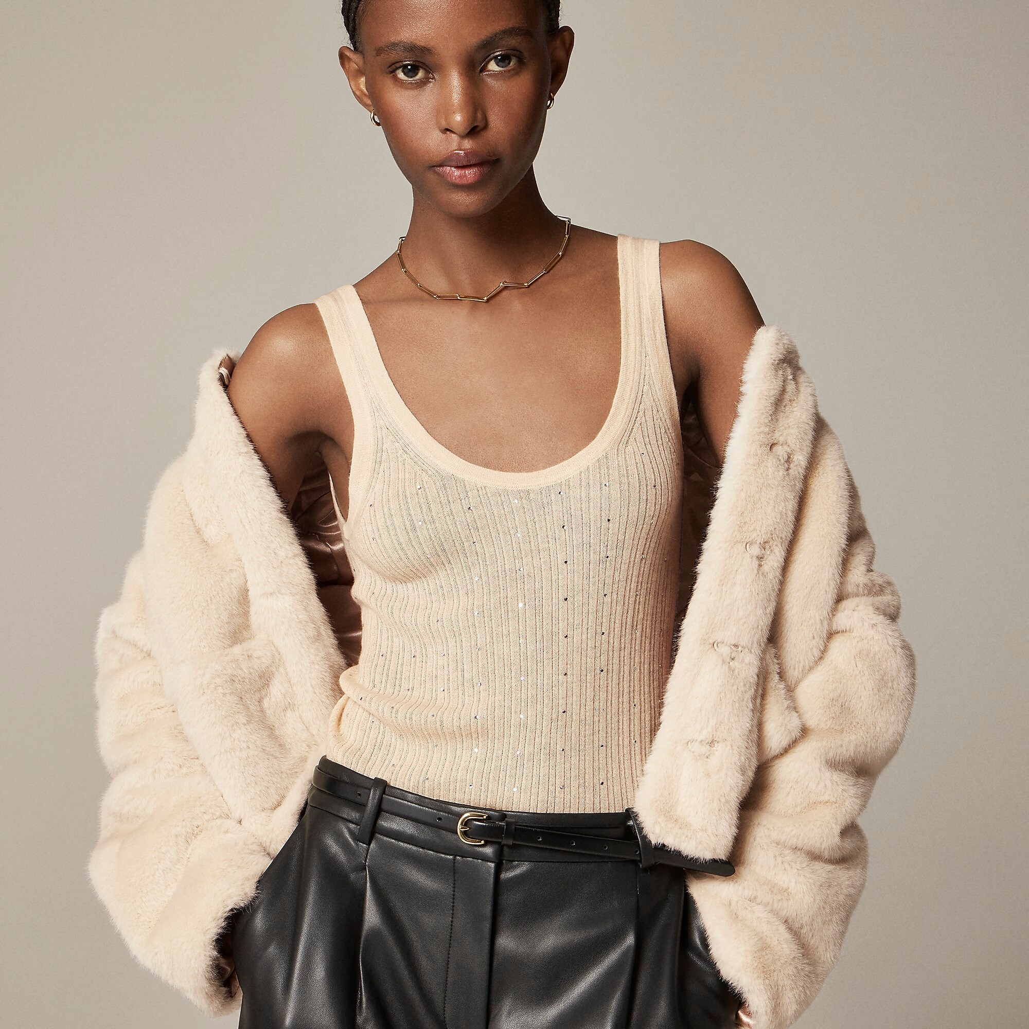 Featherweight cashmere embellished sweater-tank-Buttercream