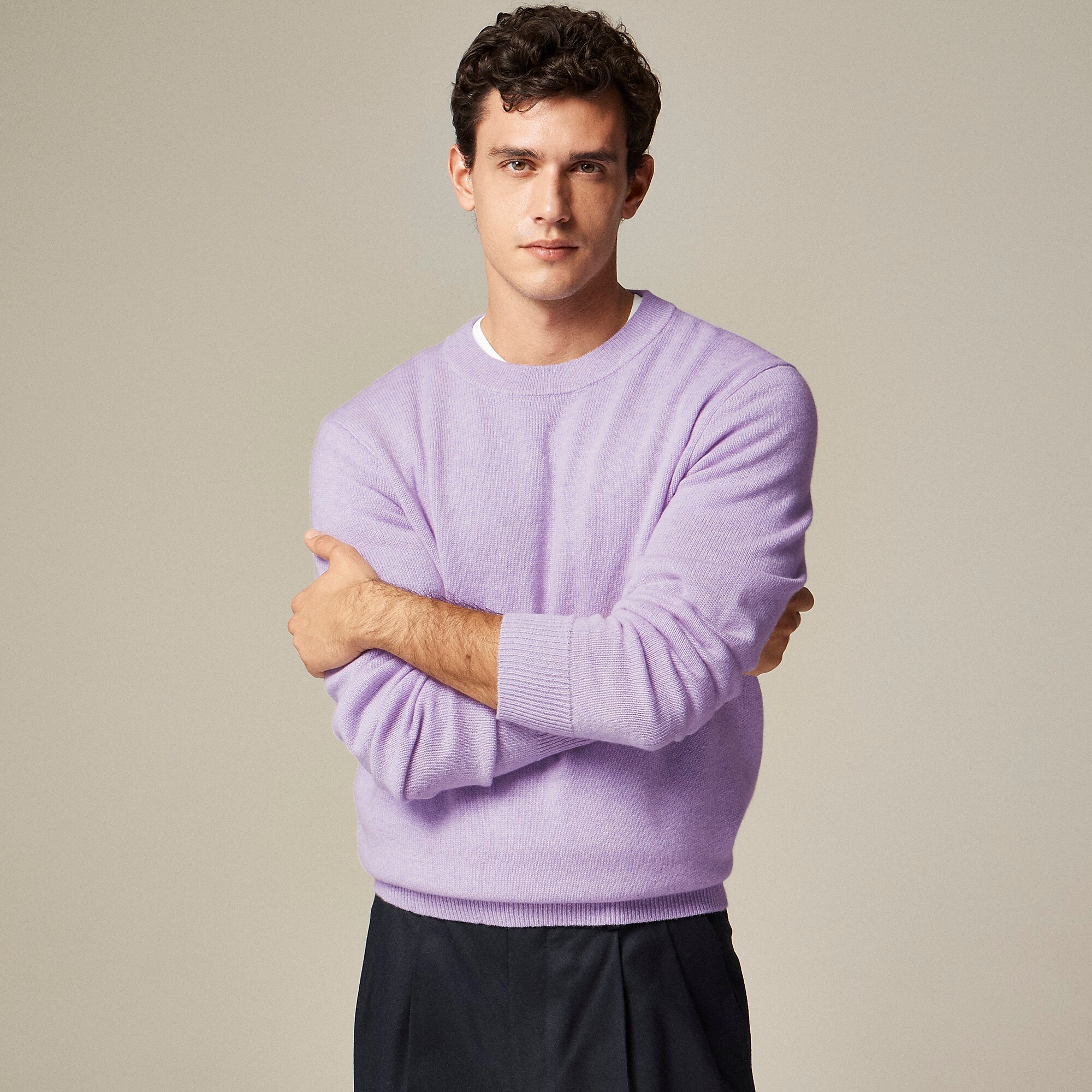 Midweight cashmere crewneck sweater-Hthr Lavender
