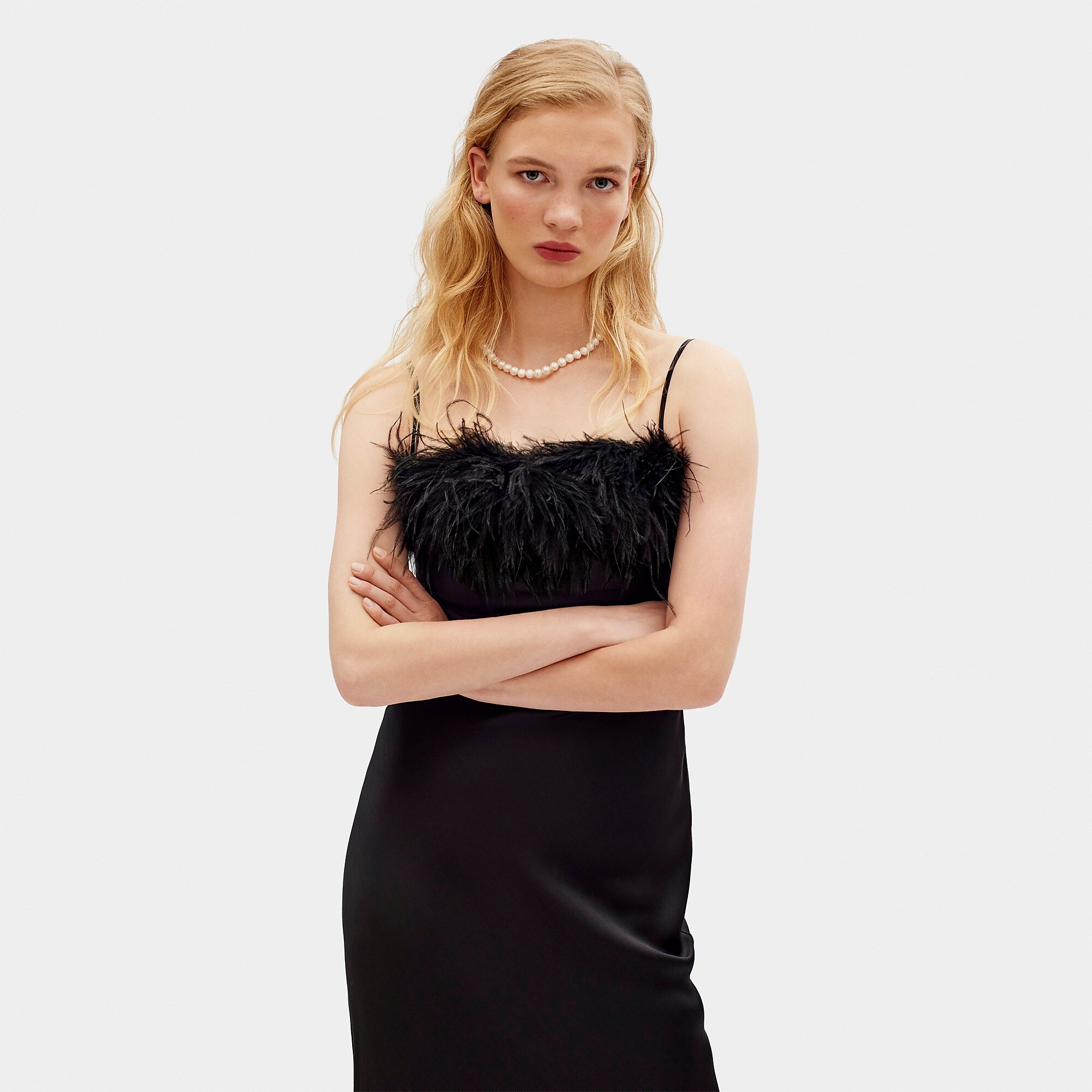 SLEEPER Boheme slip dress with feathers