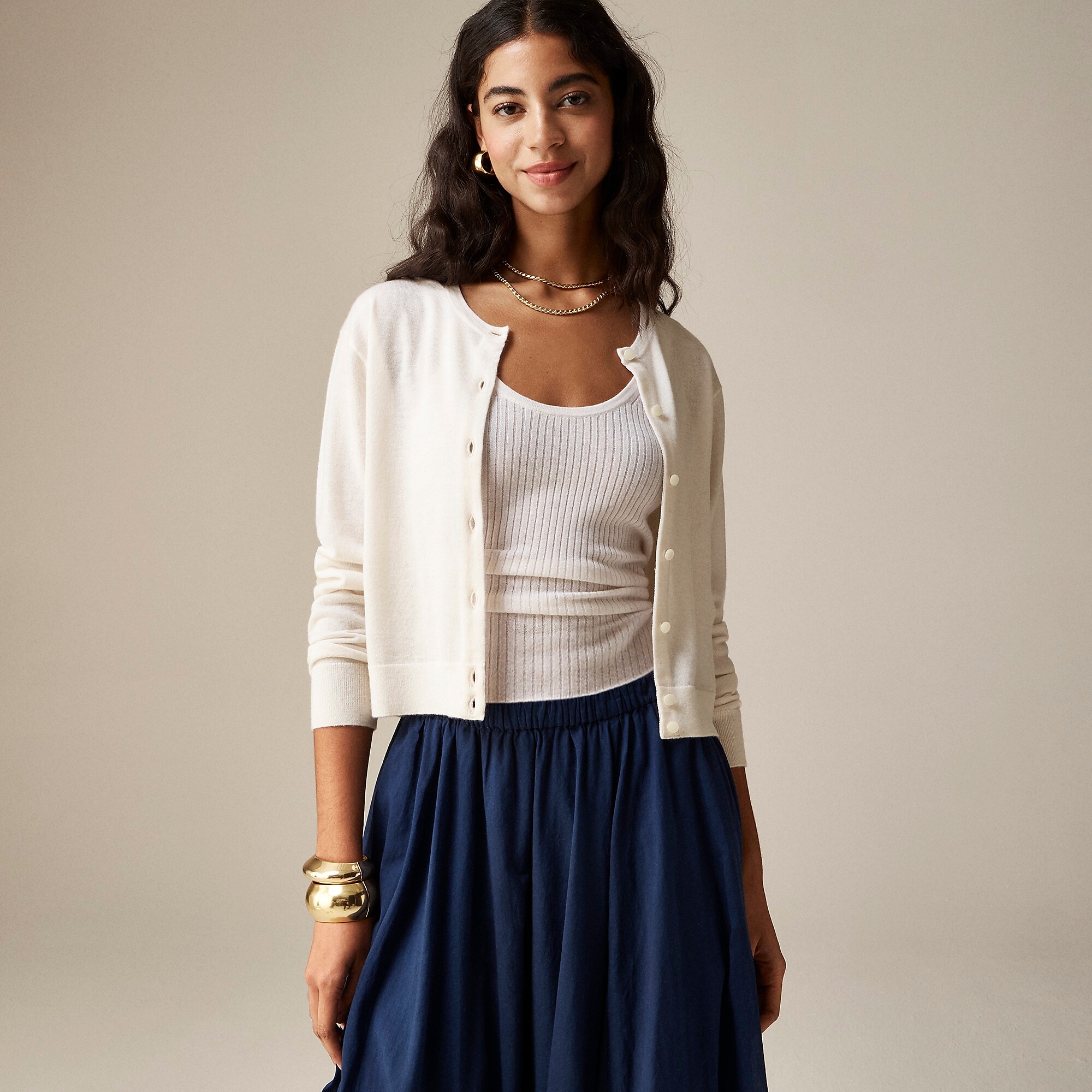 Featherweight cashmere shrunken cardigan sweater-Snow