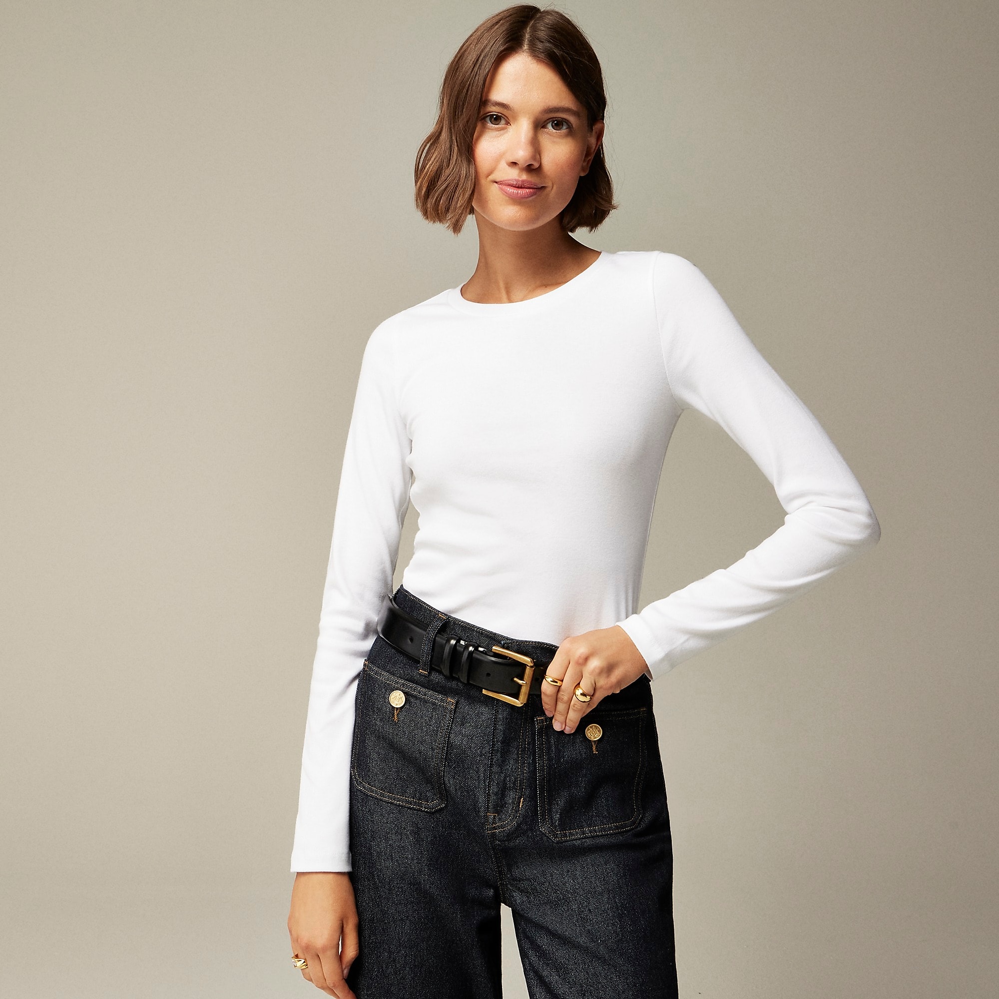 Perfect-fit long-sleeve crewneck T-shirt-White