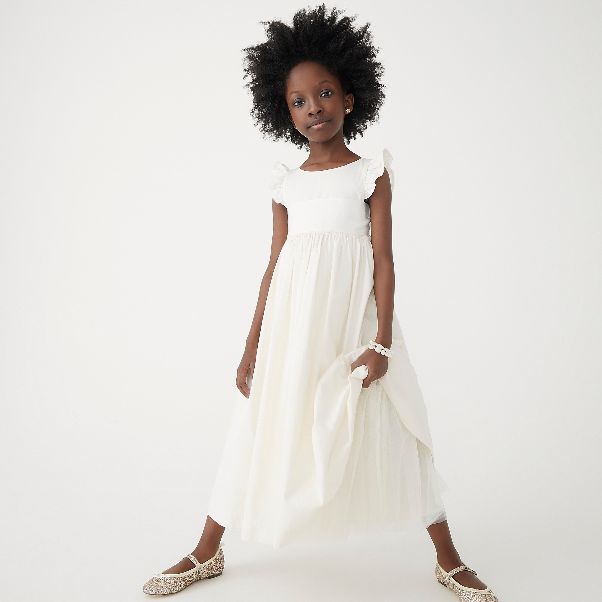 Girls' flutter-sleeve dress-Ivory