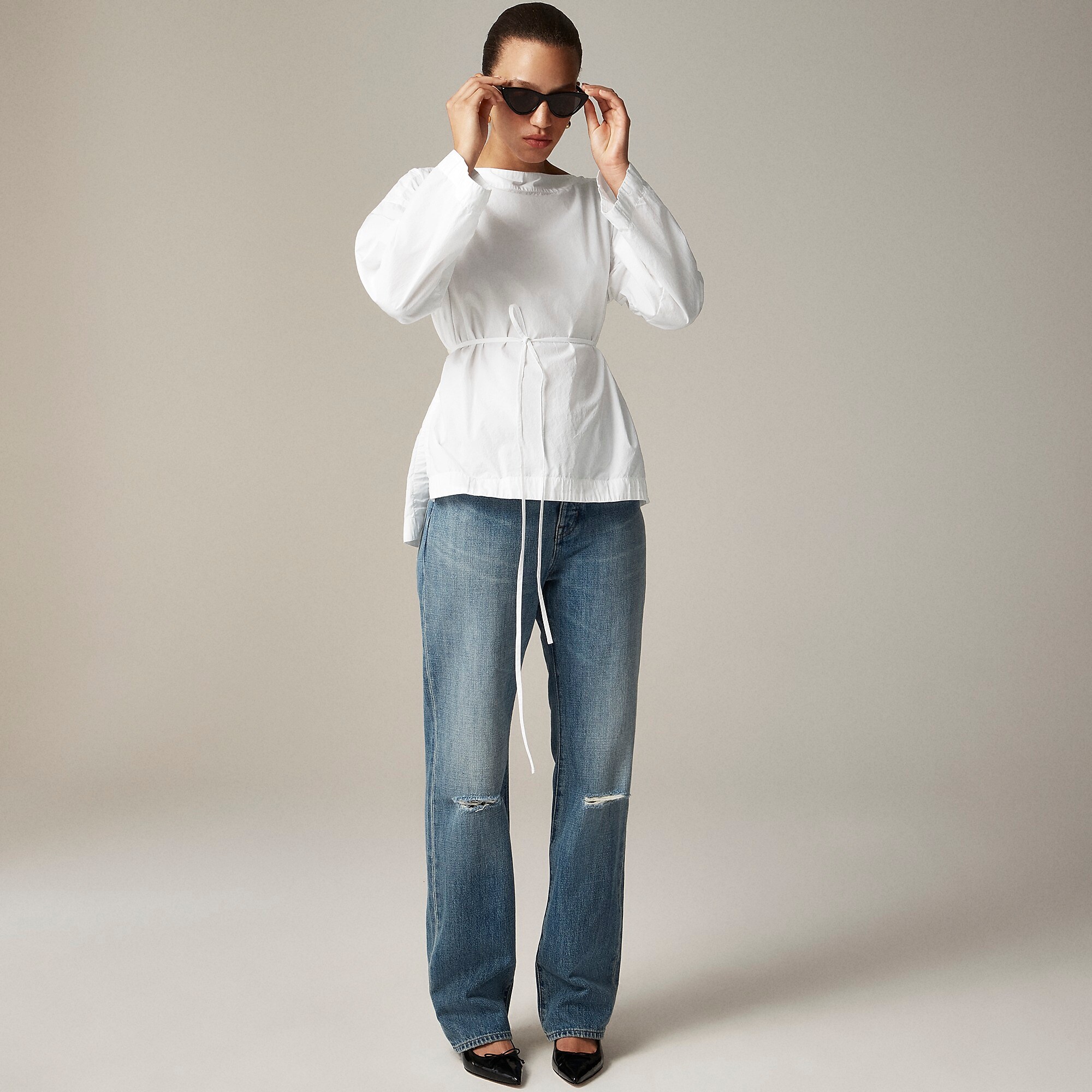 Ciel top in striped cotton poplin-White