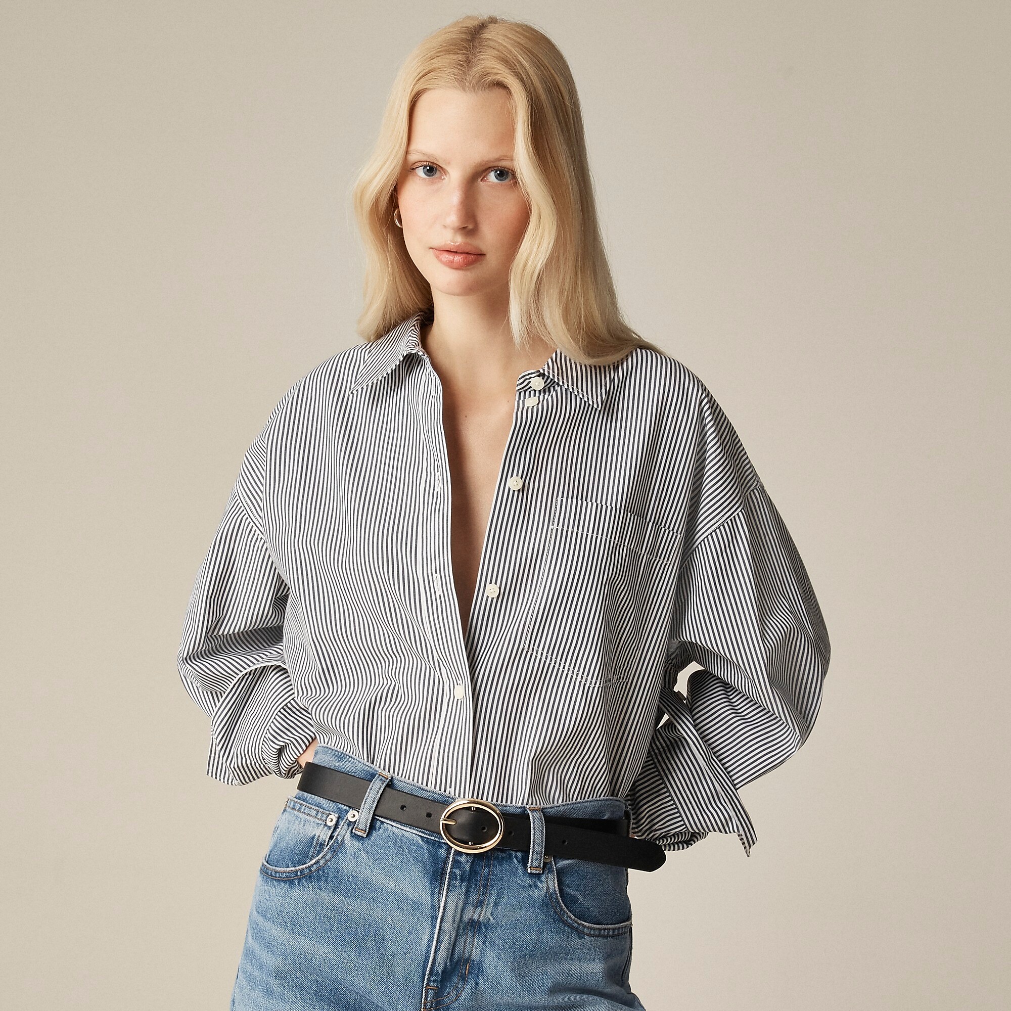 Étienne oversized shirt in striped cotton poplin-Navy Stripe