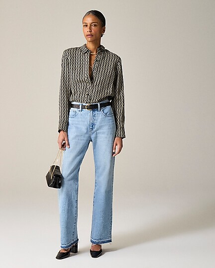 Drapey button-up shirt in chain-print viscose twill