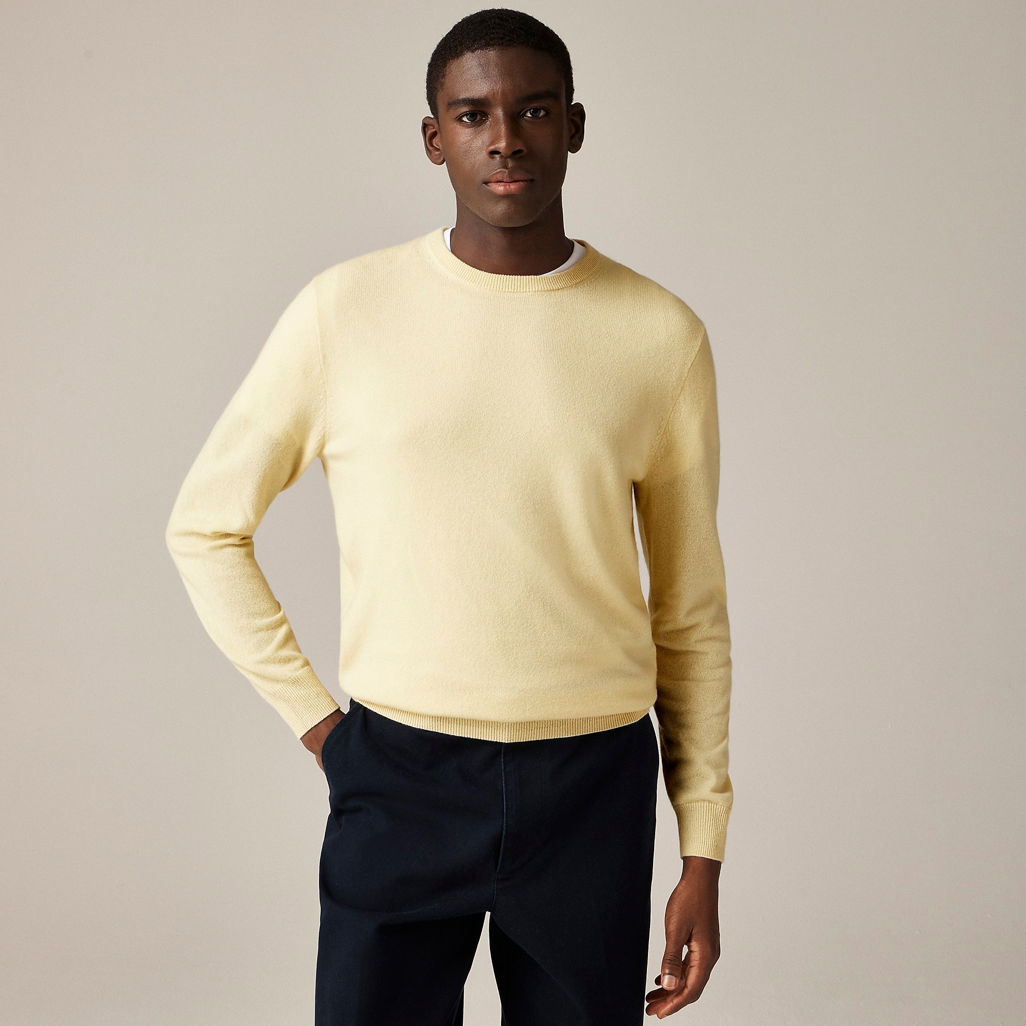 Cashmere crewneck sweater in houndstooth-Light Butter