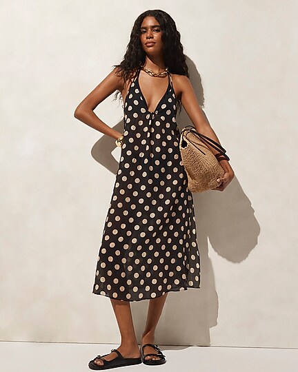 Crinkle side-tie dress in dot print