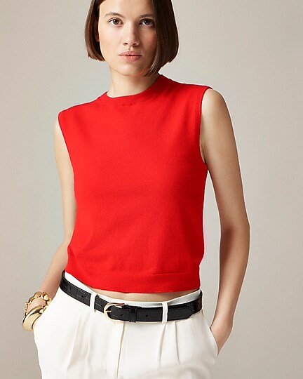Featherweight cashmere-blend cropped sweater shell-Red Arroyo