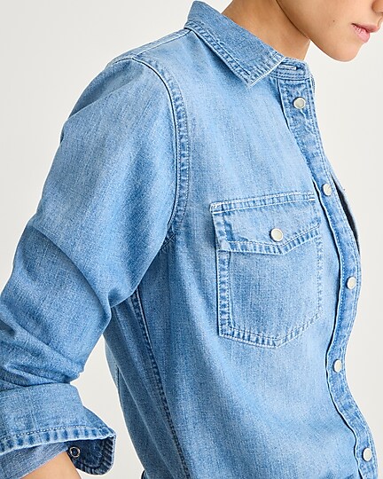 Tall Wren slim western shirt in light wash chambray