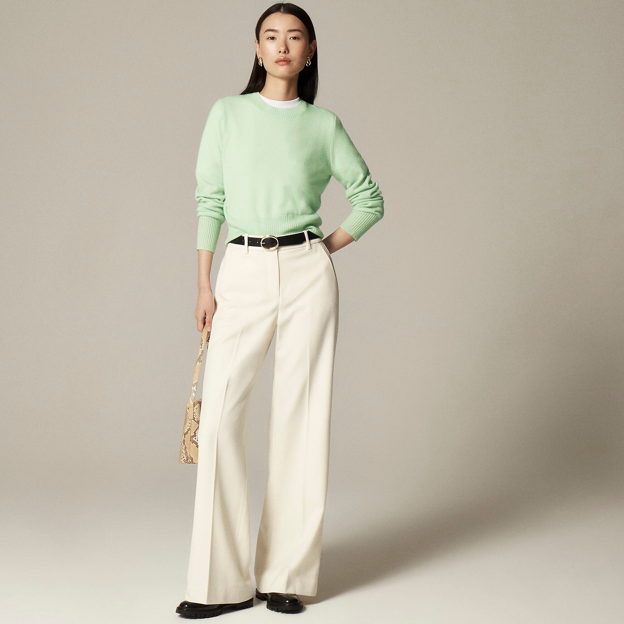 Cashmere shrunken crewneck sweater-Sheer Mint